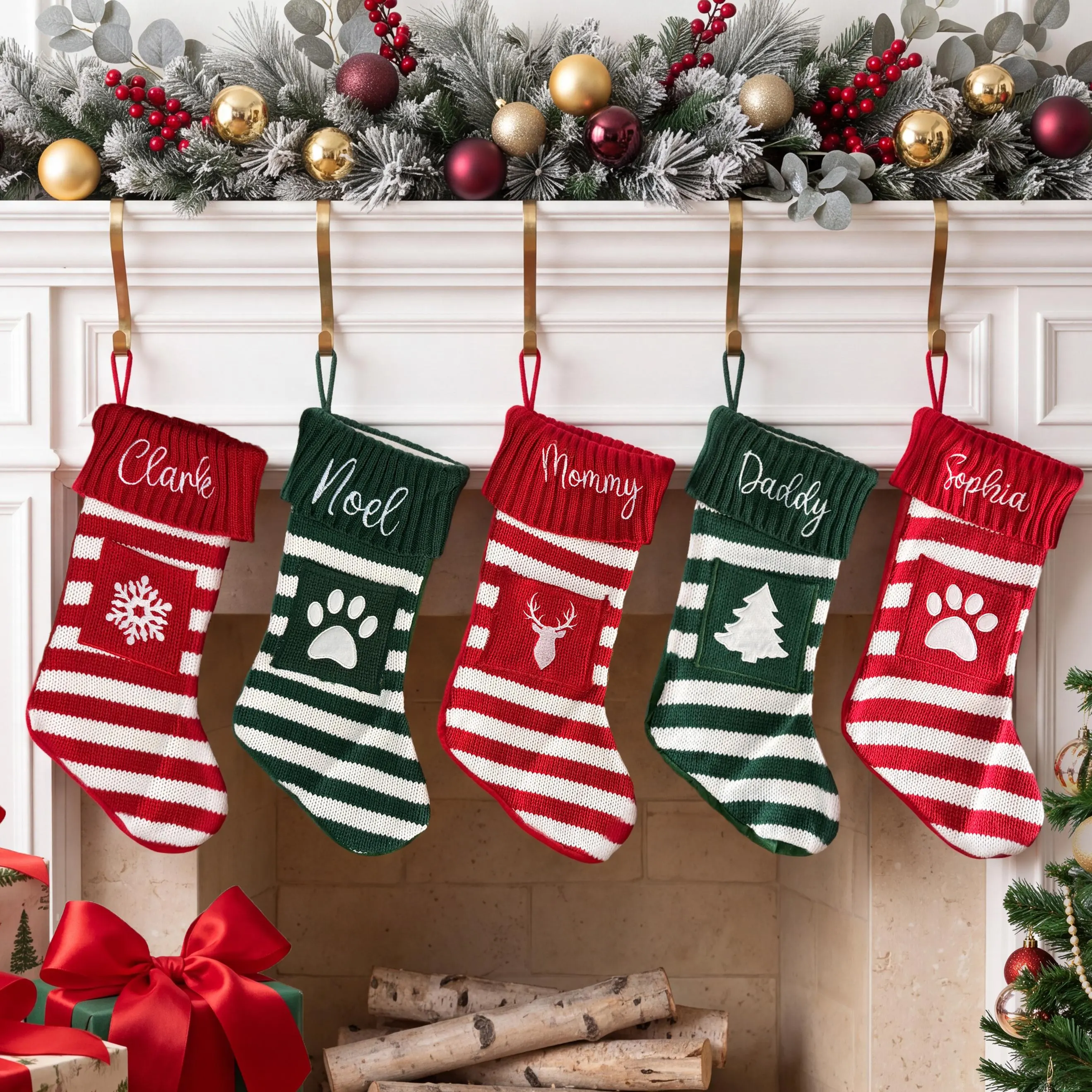 Striped Knit Christmas Stockings, Christmas Stockings, Custom Embroidered Names, Holiday Decorations, Christmas Gifts SSS10 - image 4