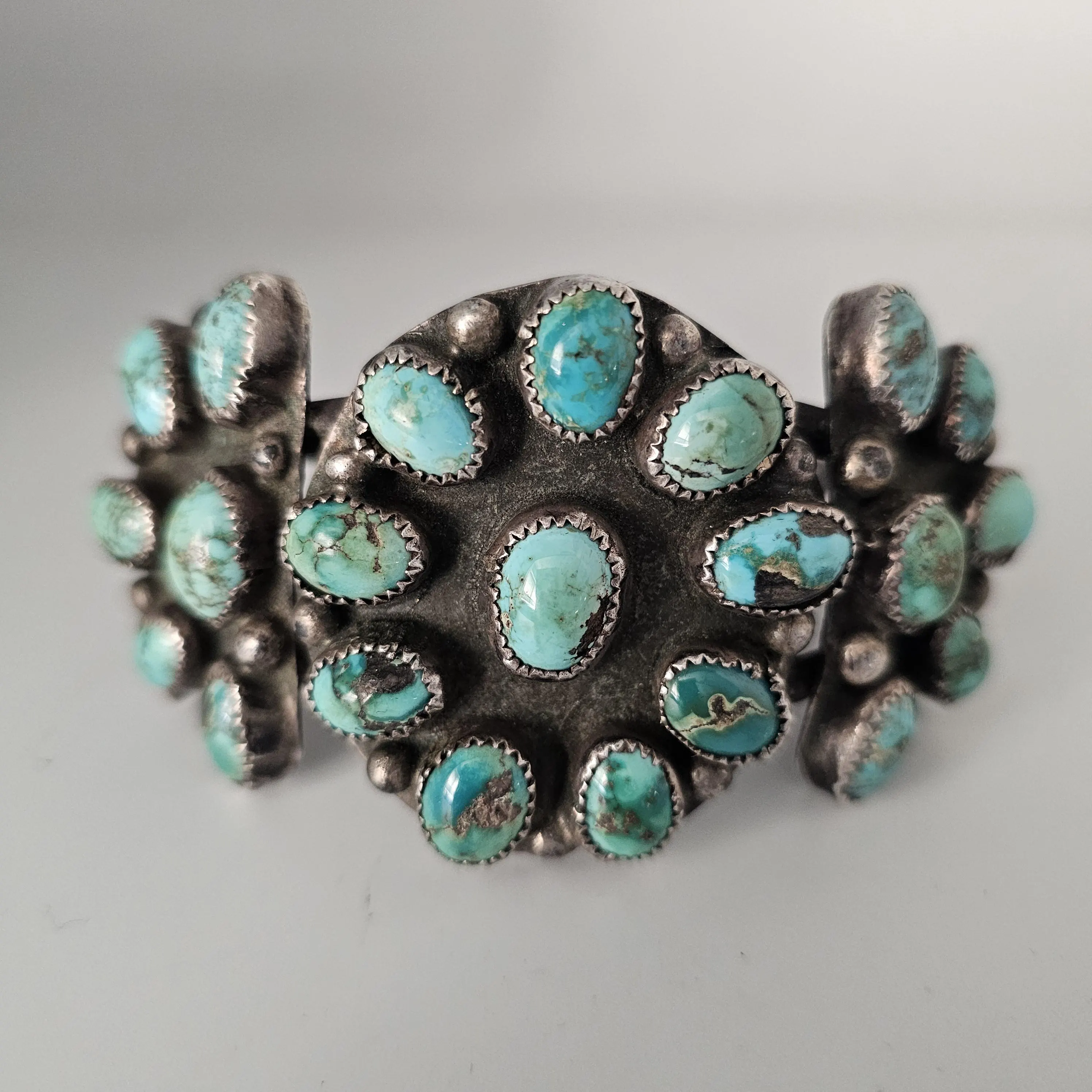 Big Old Zuni Cluster Natural Turquoise Vintage Native Cuff Old Pawn fits 7" wrist JB 957