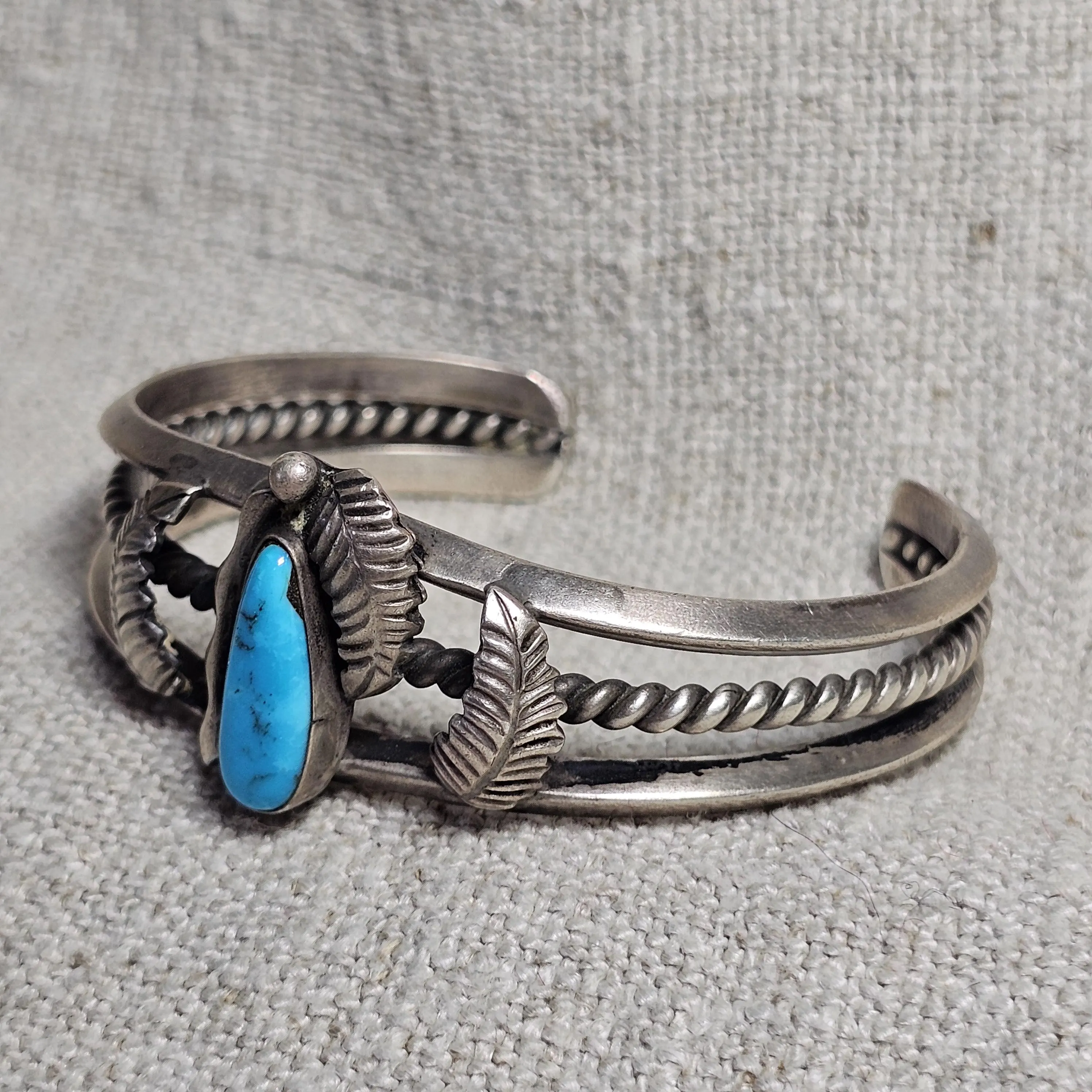 Fancy Silverwork Turquoise Vintage Native Sterling Old Pawn fits 6 1/4" wrist. JB 314 - image 3