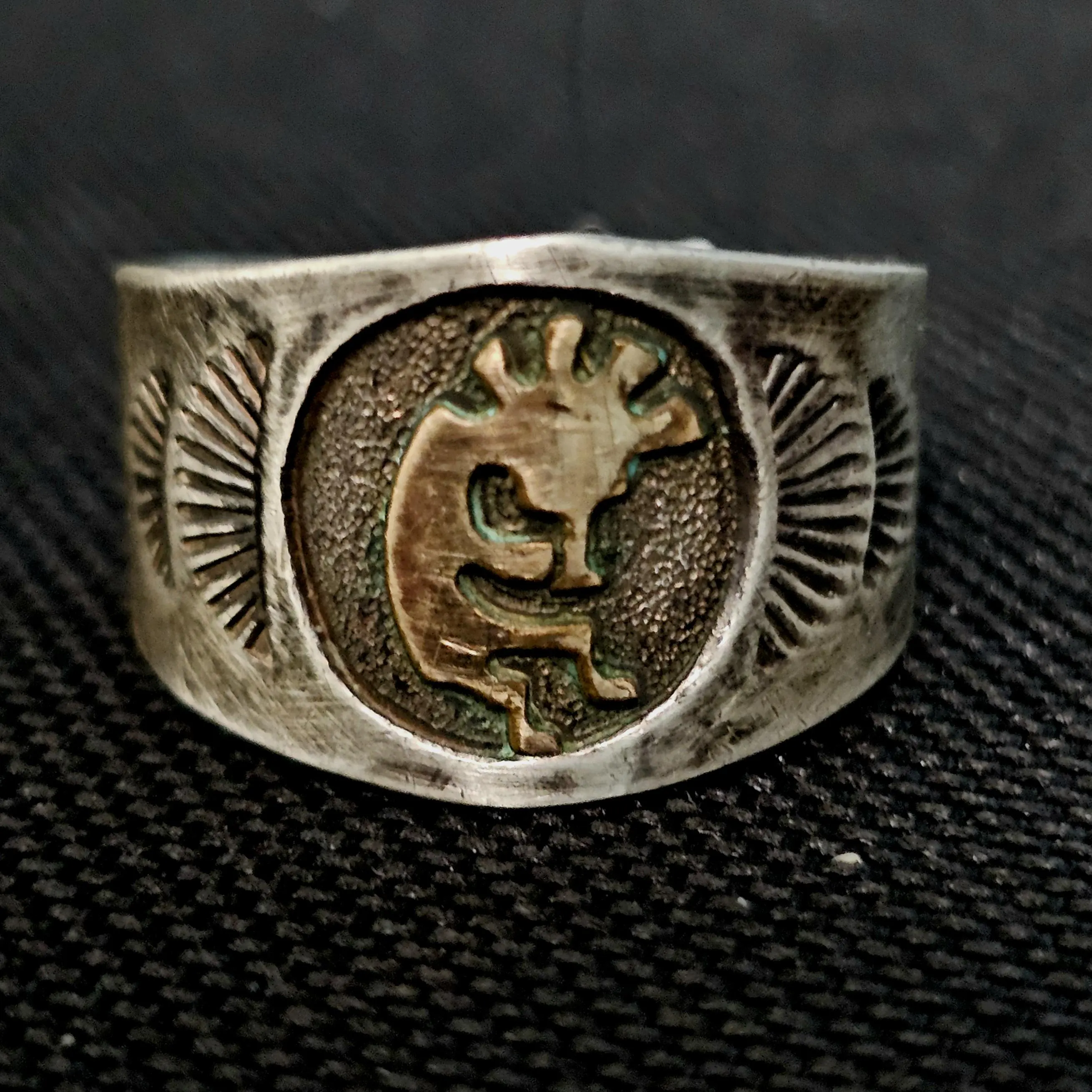 Kokopelli 14K & Silver Vintage Native ring size 10. JR 762