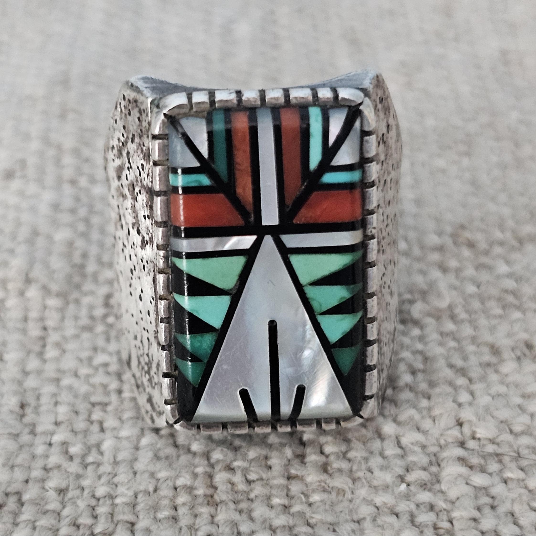 1950s Zuni Multi Stone Inlay Sterling Silver Ring Size 9 JR 750 - image 2