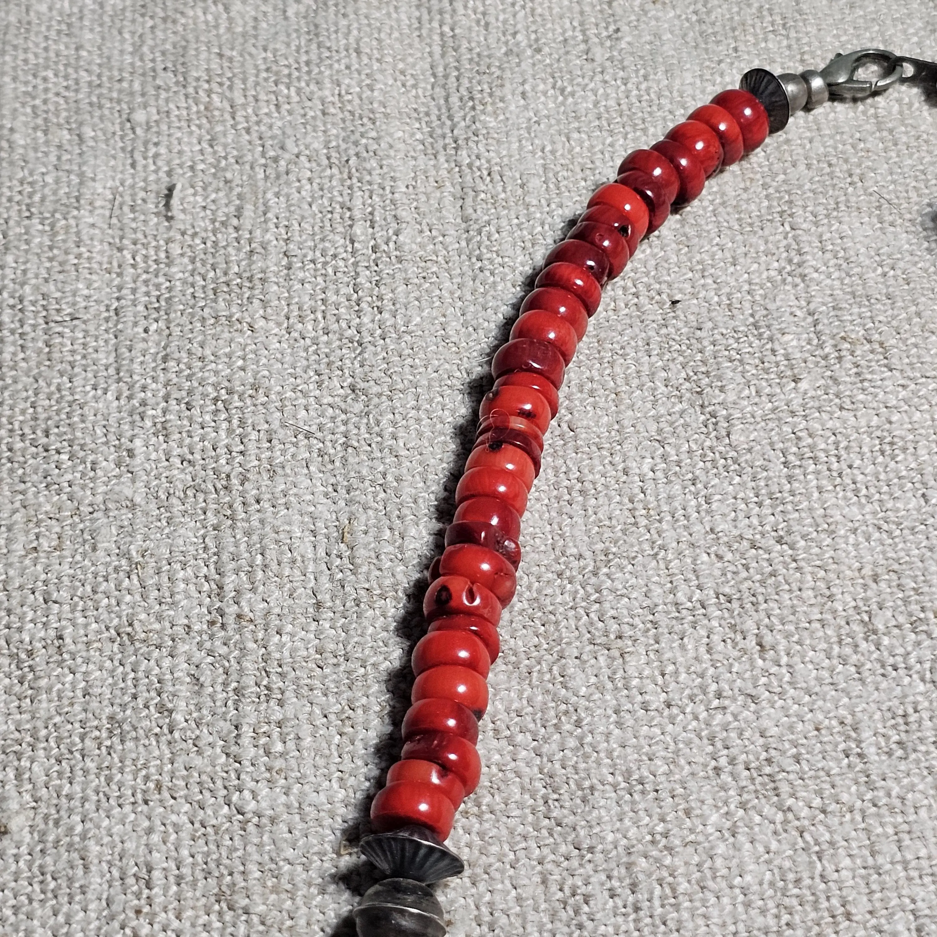1740s Fur Trade Cross Coral Navajo Pearls Necklace 23" Old Pawn JN 829 - image 5