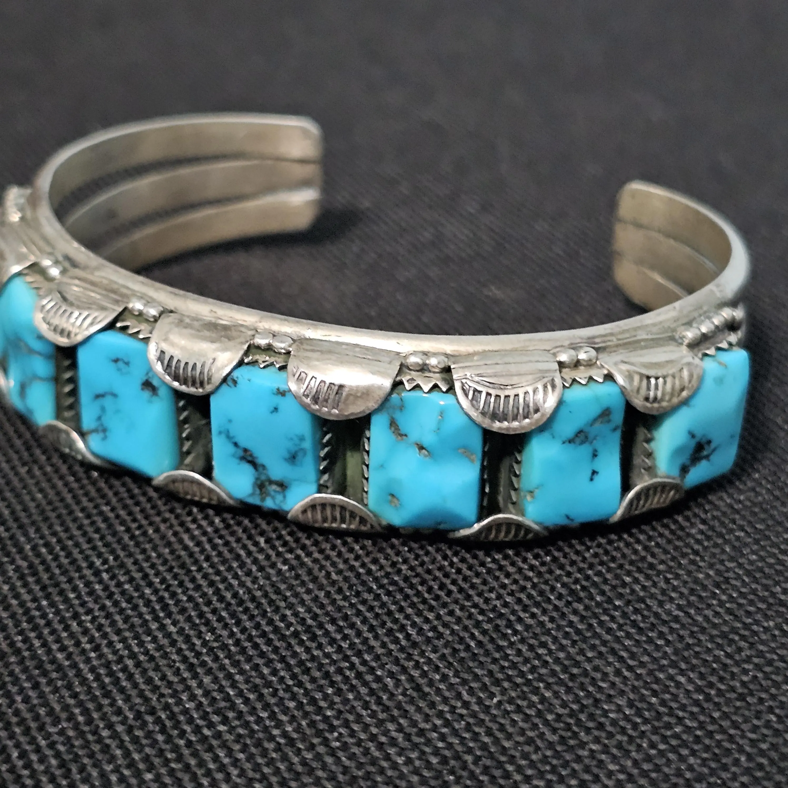 Sleeping Beauty Turquoise Silver Row Bracelet 7" wrist JB 404 - image 5