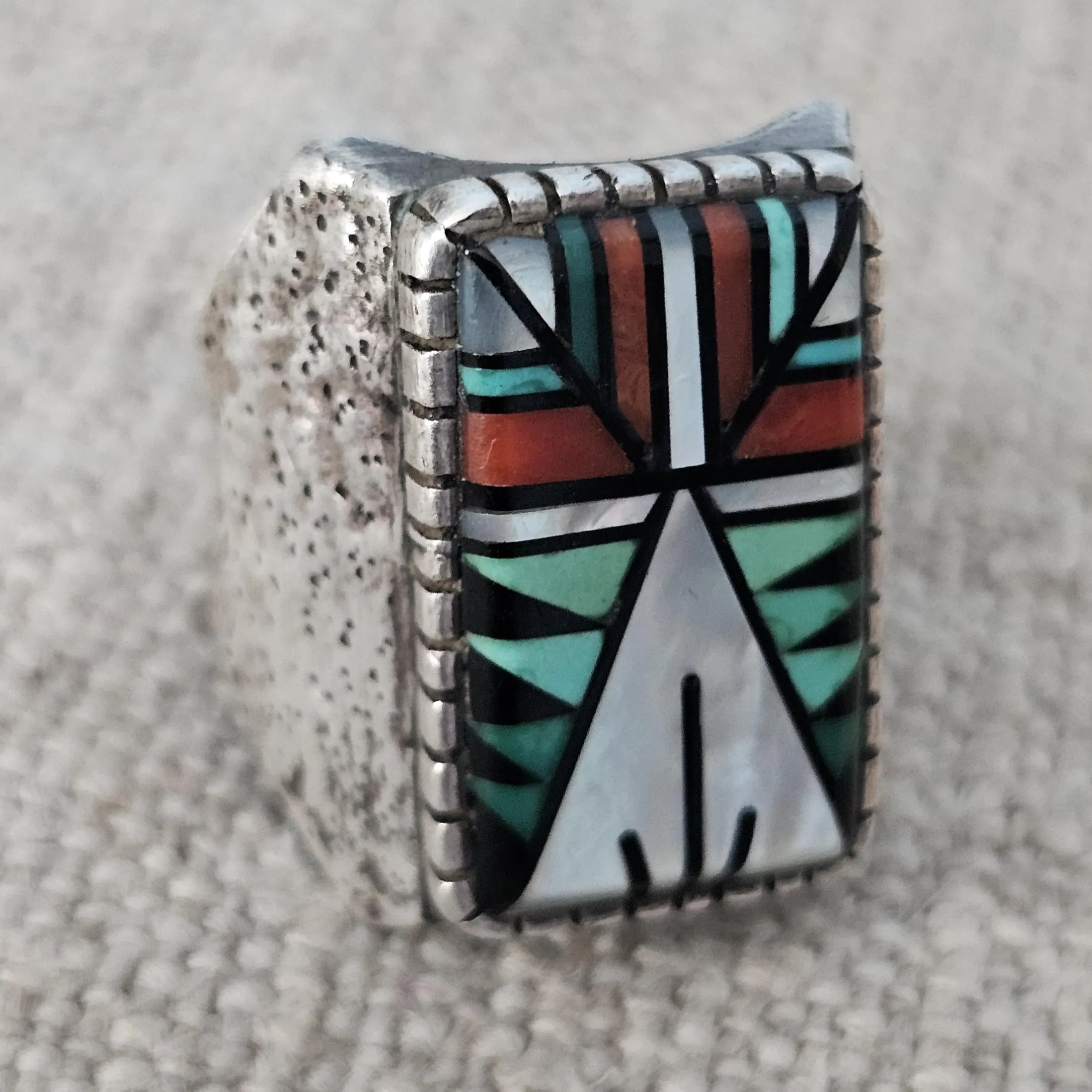 1950s Zuni Multi Stone Inlay Sterling Silver Ring Size 9 JR 750 - image 3