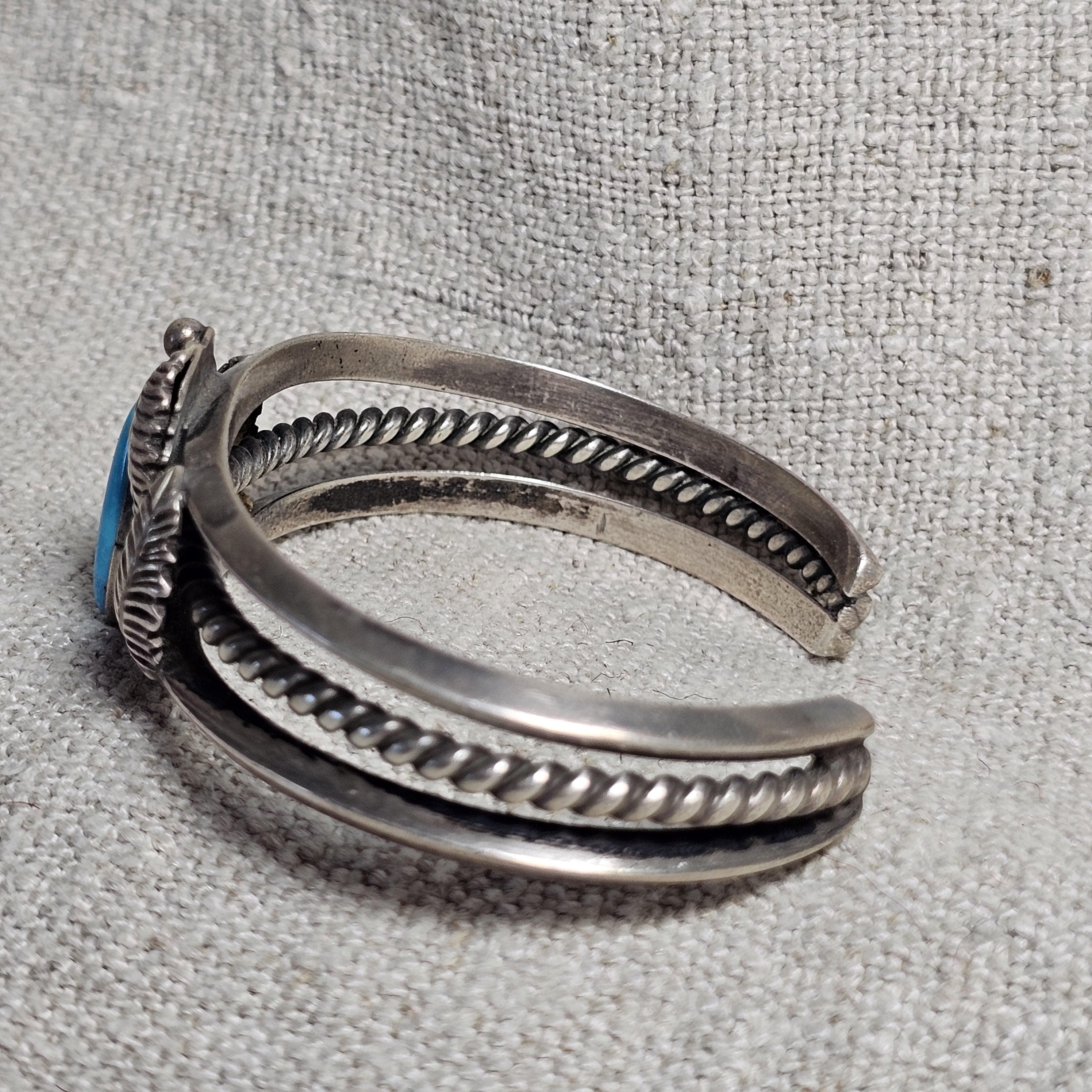Fancy Silverwork Turquoise Vintage Native Sterling Old Pawn fits 6 1/4" wrist. JB 314 - image 4
