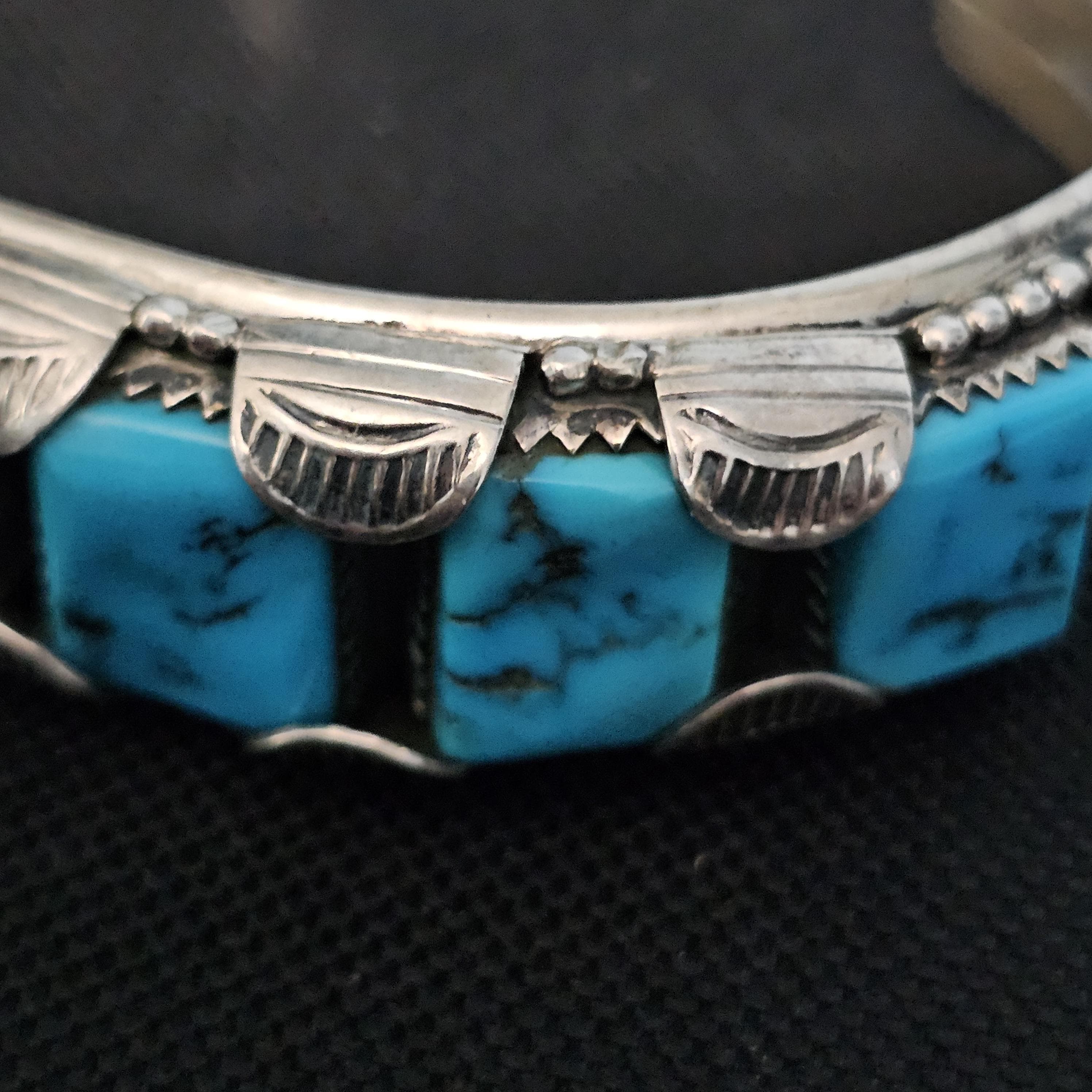 Sleeping Beauty Turquoise Silver Row Bracelet 7" wrist JB 404 - image 2