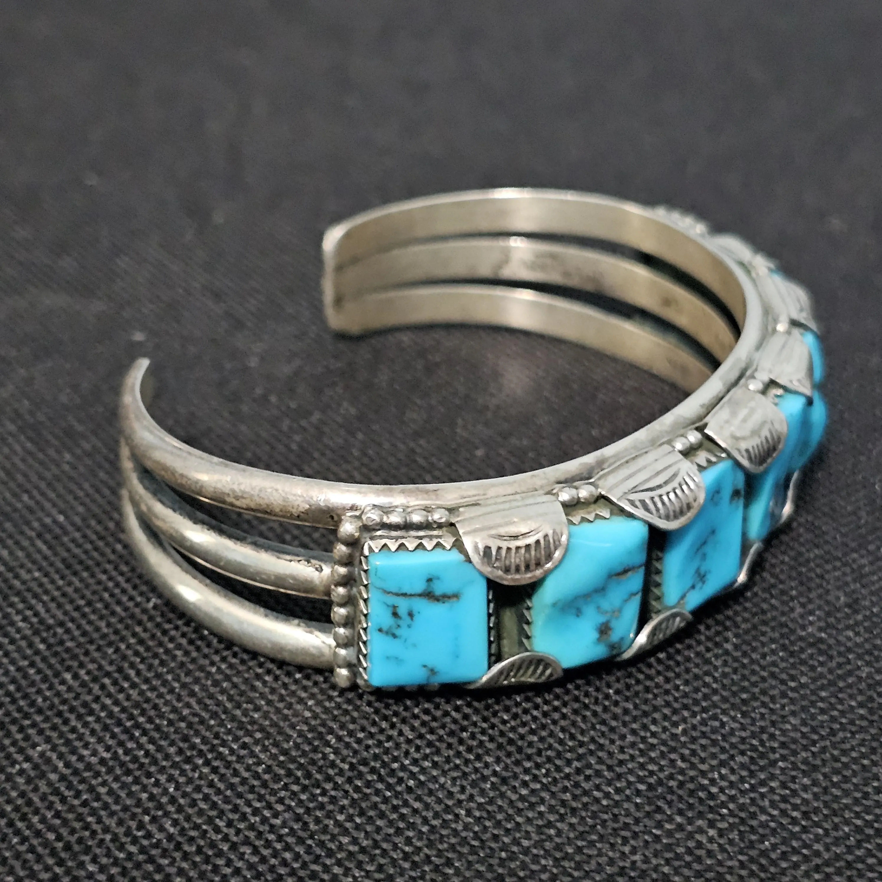 Sleeping Beauty Turquoise Silver Row Bracelet 7" wrist JB 404