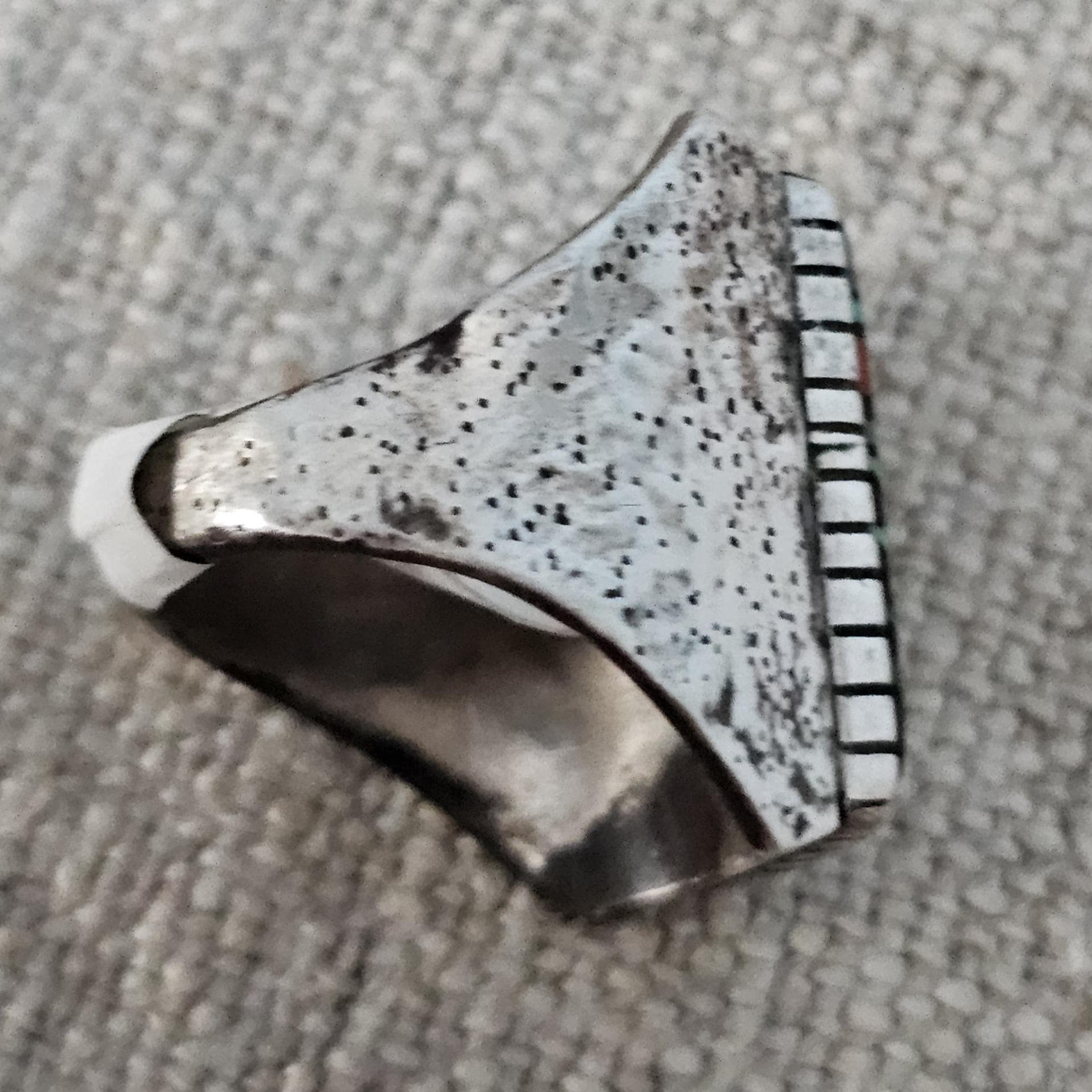 1950s Zuni Multi Stone Inlay Sterling Silver Ring Size 9 JR 750 - image 5