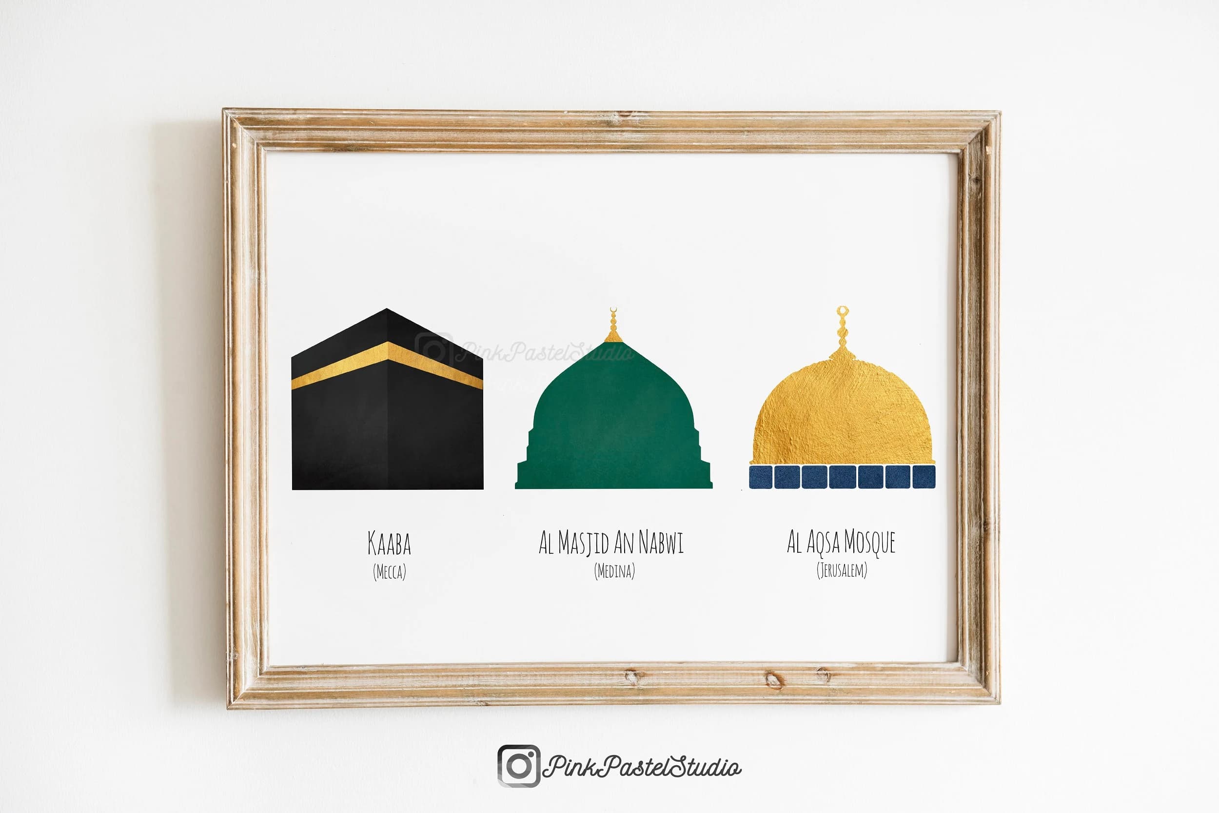 Islamic Holy Cities Print, Kaaba Masjid Nabawi Al Aqsa Mosque Wall Art (Digital Download)