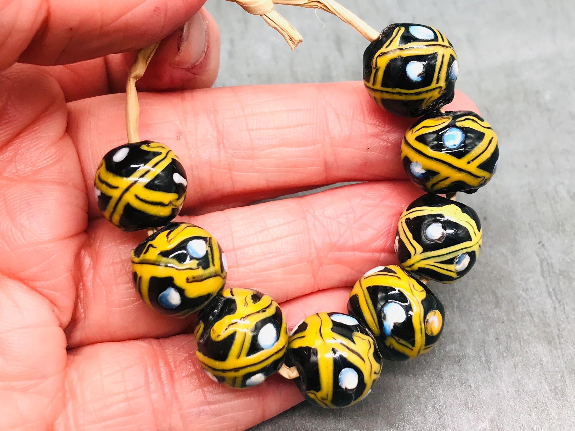 8 old Venetian fancy beads, late 1800s, Venetian trade beads, African trade beads,  old Murano beads, black Venetian beads in mint condition