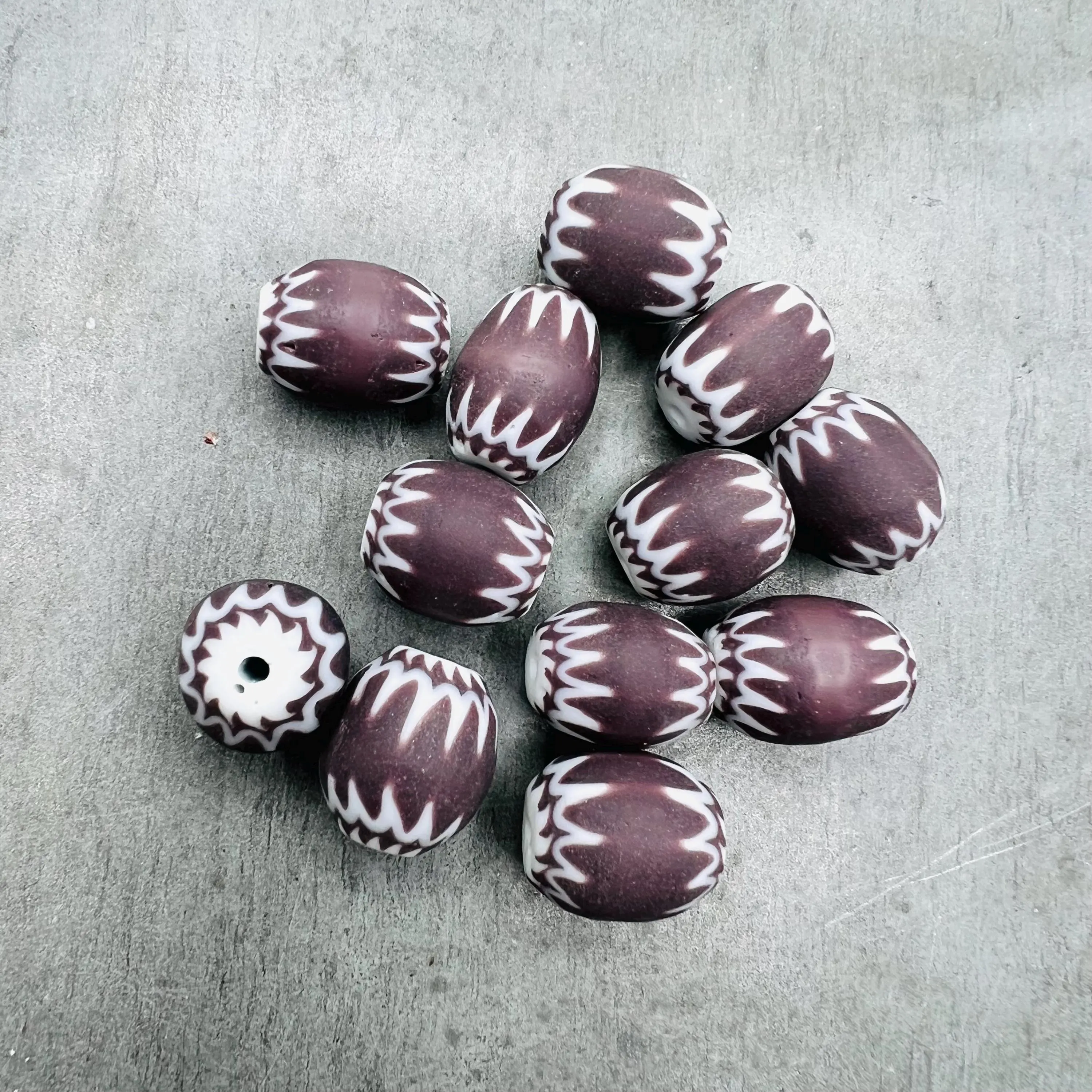 Rare old chevron bead, 4-layer small rosetta, purple brown Venetian glass chevron, vintage African decorated trade bead for jewelry making