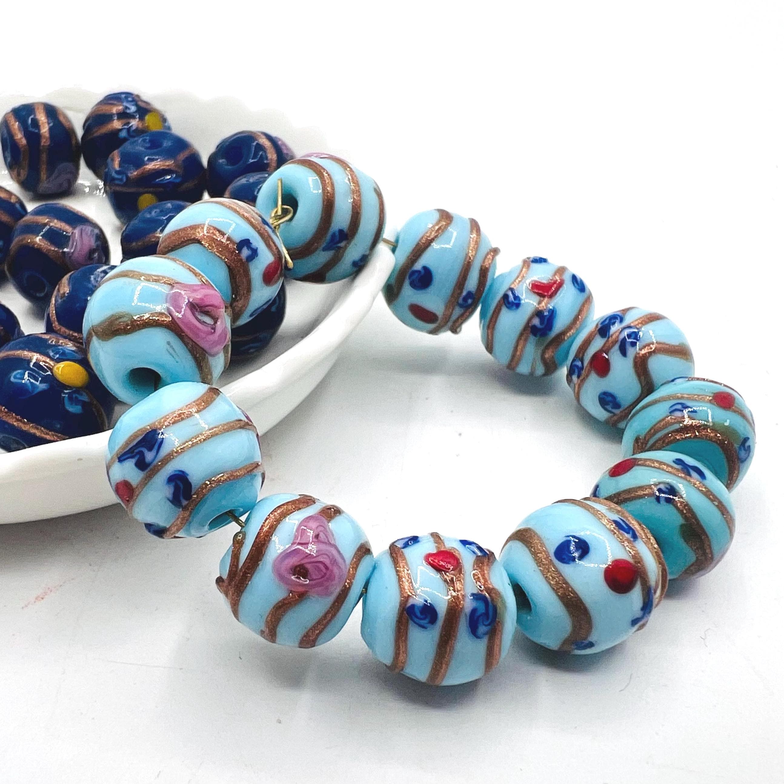 2 vintage Murano wedding cake beads, Venetian beads, Murano glass beads, flower glass beads, lamp work beads, hand made beads for jewelry