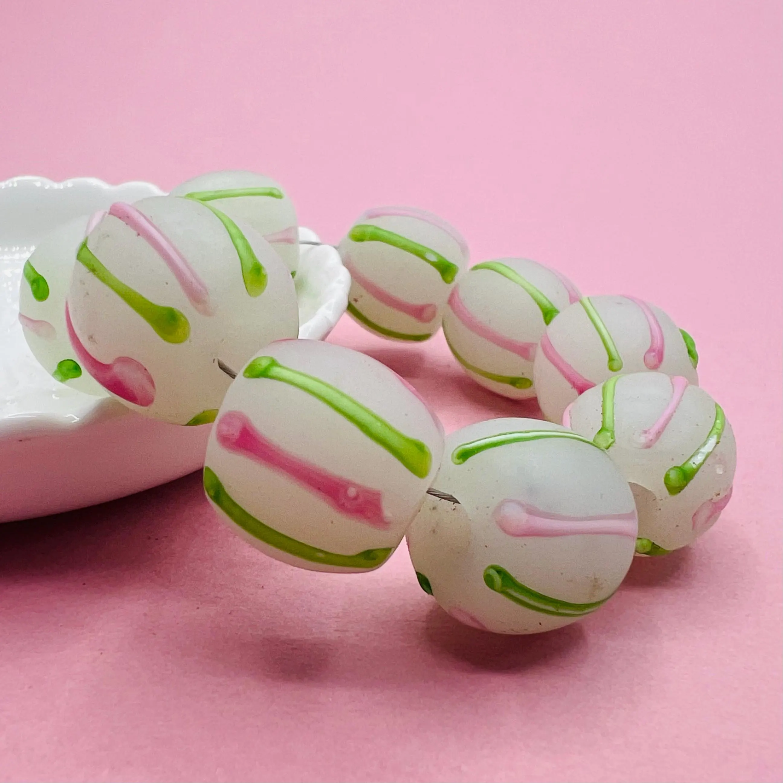 2 rare vintage Venetian fancy beads, vintage Murano glass beads, vintage striped lampwork beads, unique handmade beads with large holes