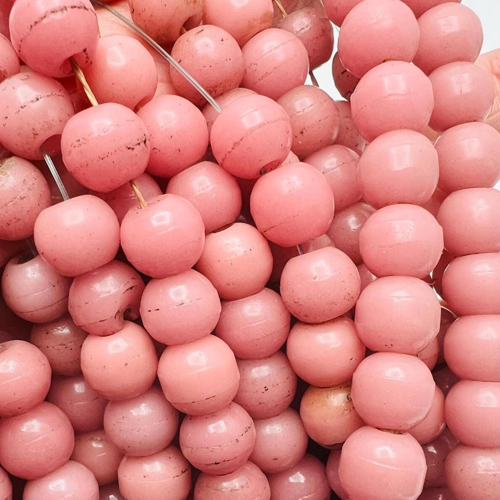 African trade beads extra long strand, old small Czech glass beads, vintage Prosser beads, assorted colored European beads, large hole beads