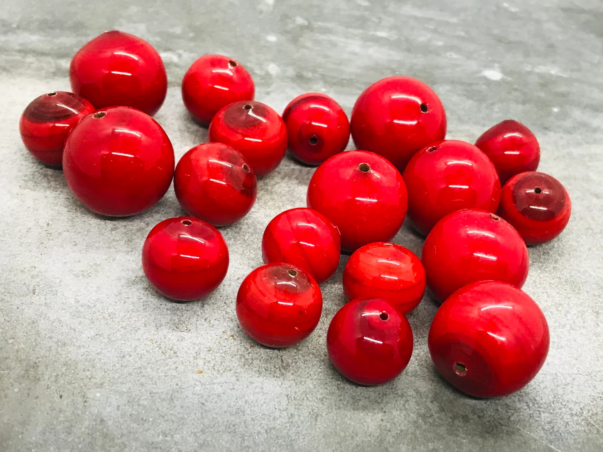 10 vintage Venetian beads, Murano glass beads from an old stock, lampwork beads for jewelry making, cherry red handmade beads, italian glass