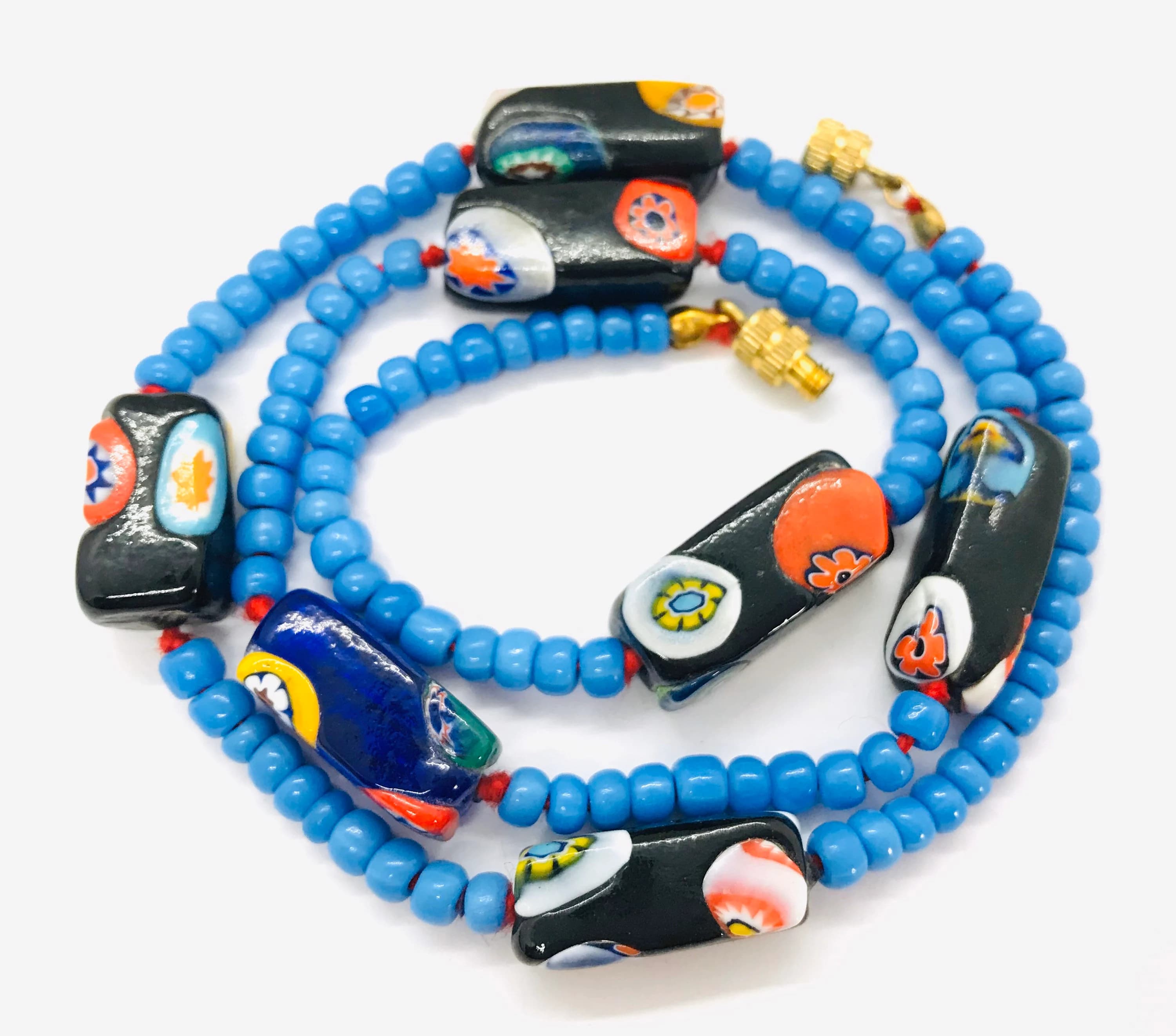 Vintage Venetian necklace with millefiori beads and murano glass beads, handmade glass jewellery, short beaded necklace, gift for her