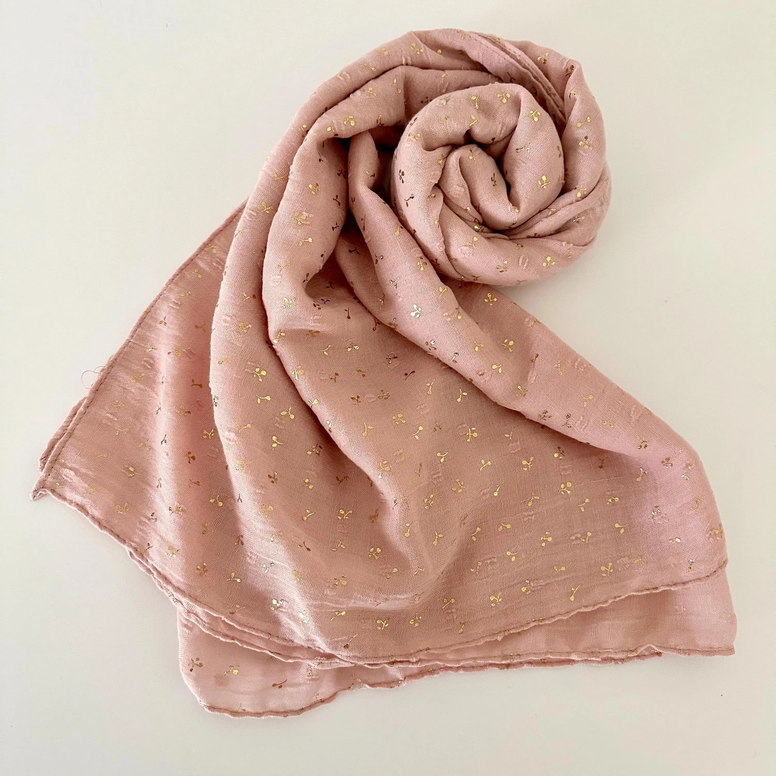 Pink Scarf: Foil Maple Leaf Print, Lightweight Pashmina