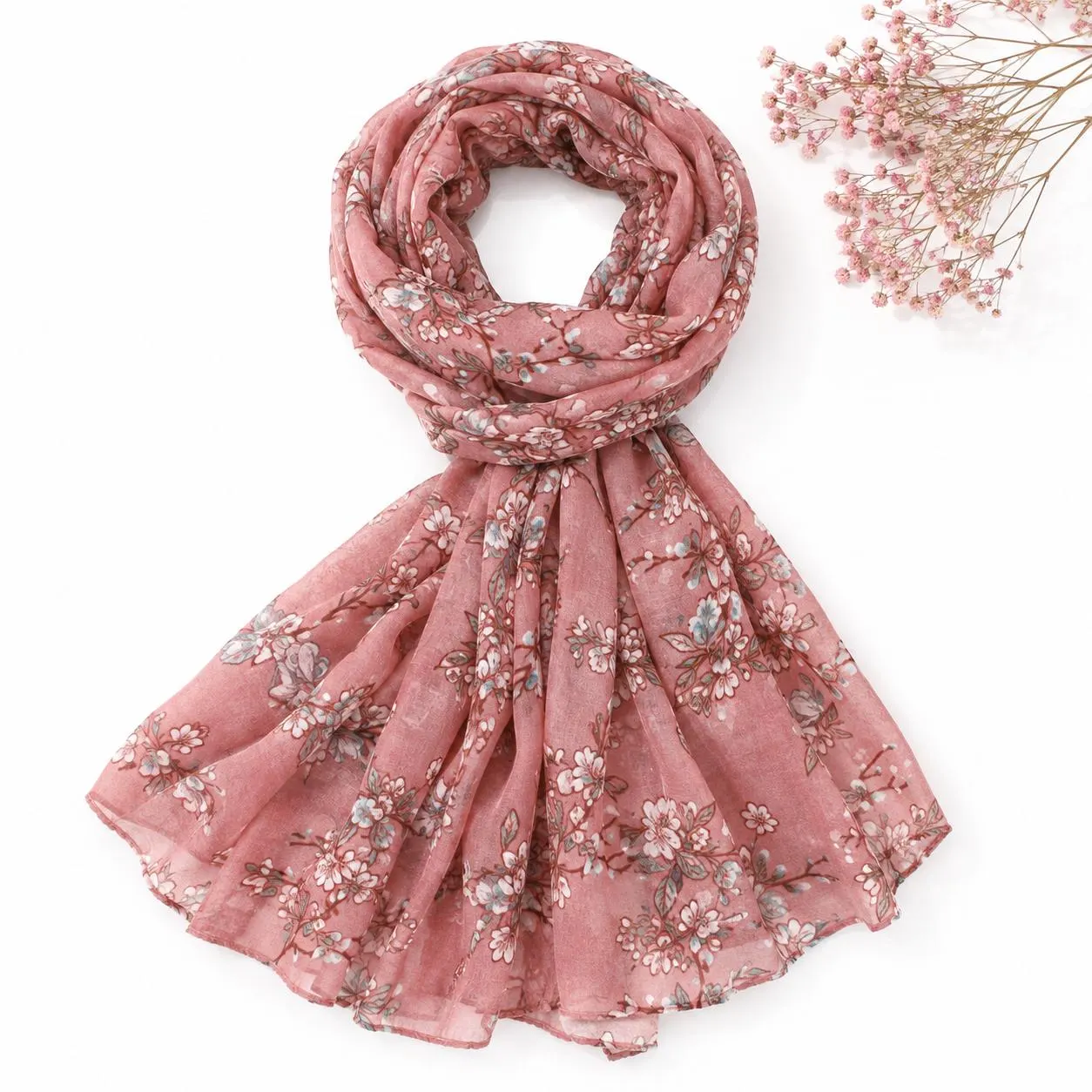 Pink Blush Ditsy Floral Scarf for Women, Lightweight Flower Print Scarf, Soft Ladies Spring Summer Scarf, Birthday Gift Her, Floral Shawl