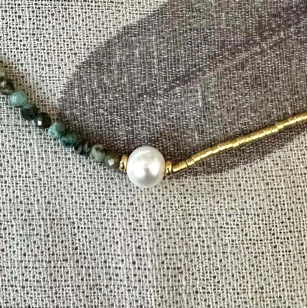 Freshwater Pearl Gemstone Choker Necklace | Earth Tone Beaded Gold Jewelry - image 5