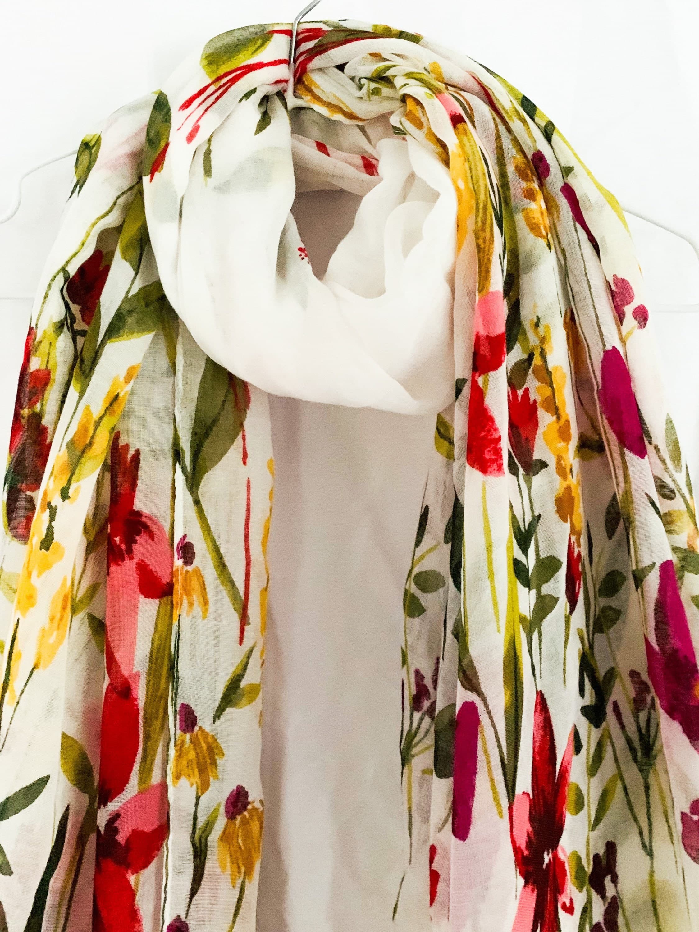 Floral Cotton Scarf with Tassels: Lightweight Garden Print