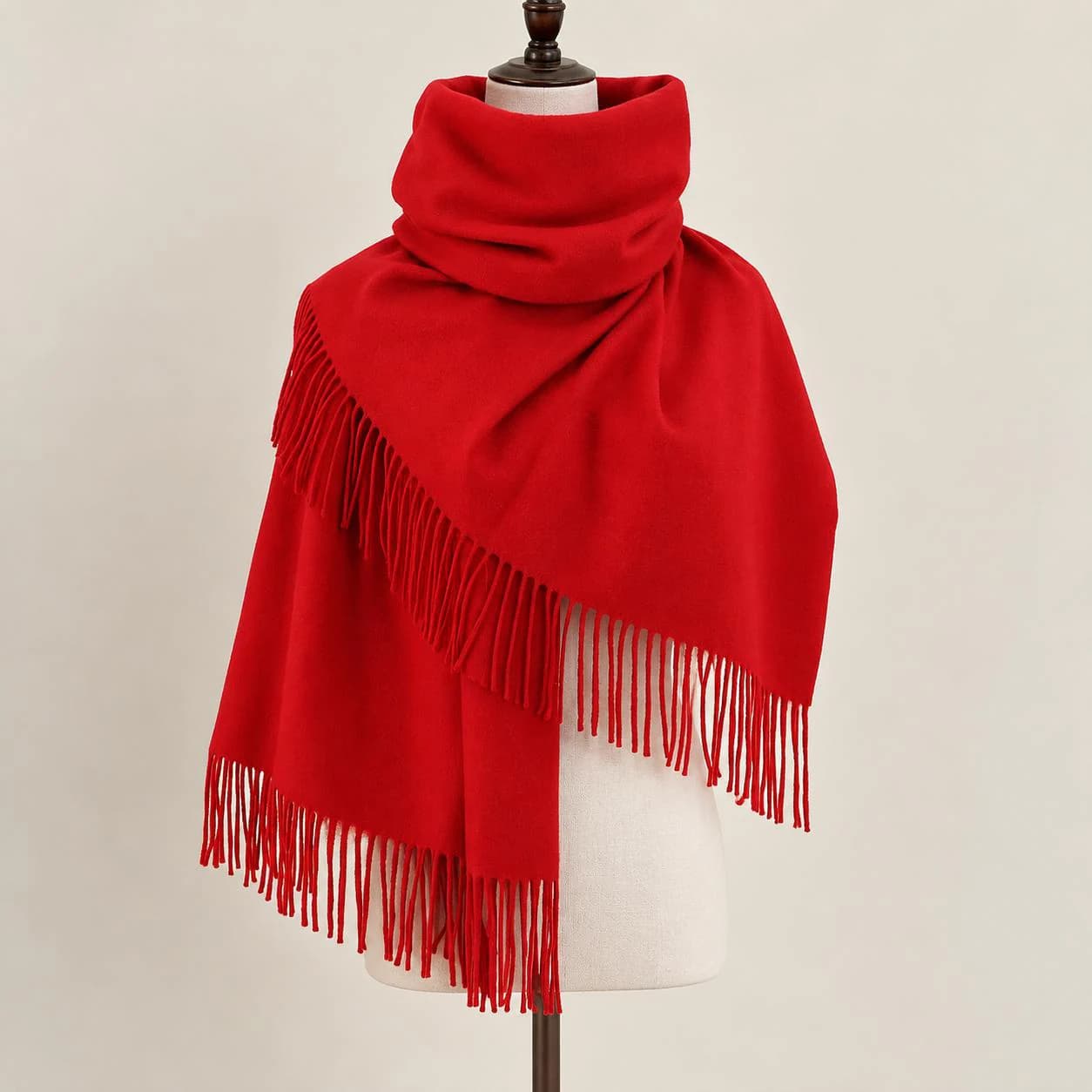 Christmas Red Pashmina Scarf  Women, Soft Winter Shawl, Red Wrap with Fringe, Gift for Her, Festive Scarf - image 4