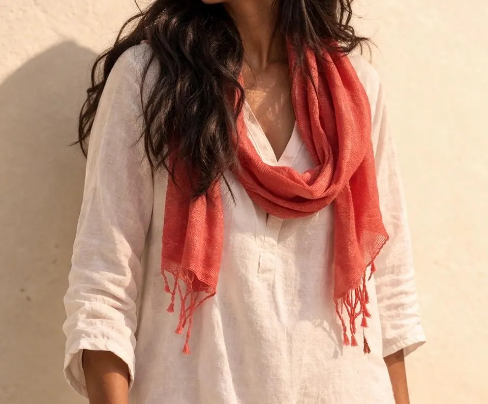 Watermelon Linen Scarf |Lightweight Ladies Headscarf with Fringe | Gift For Her - image 3