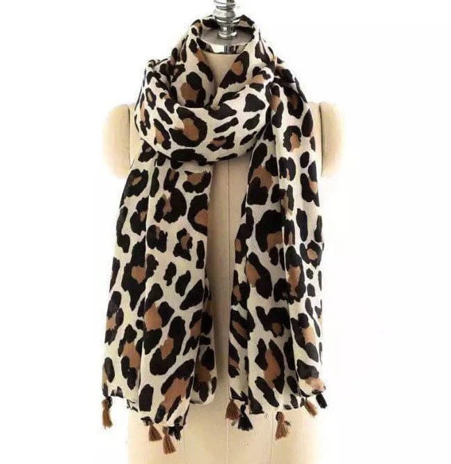 Leopard Print Viscose Scarf with Tassels Boho Festival Shawl Headscarf Gift For Her Birthday - image 4