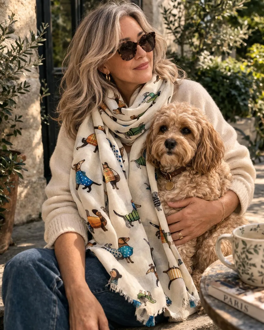 Dog Print Scarf: Lightweight Cotton Blend, Animal Lover Gift