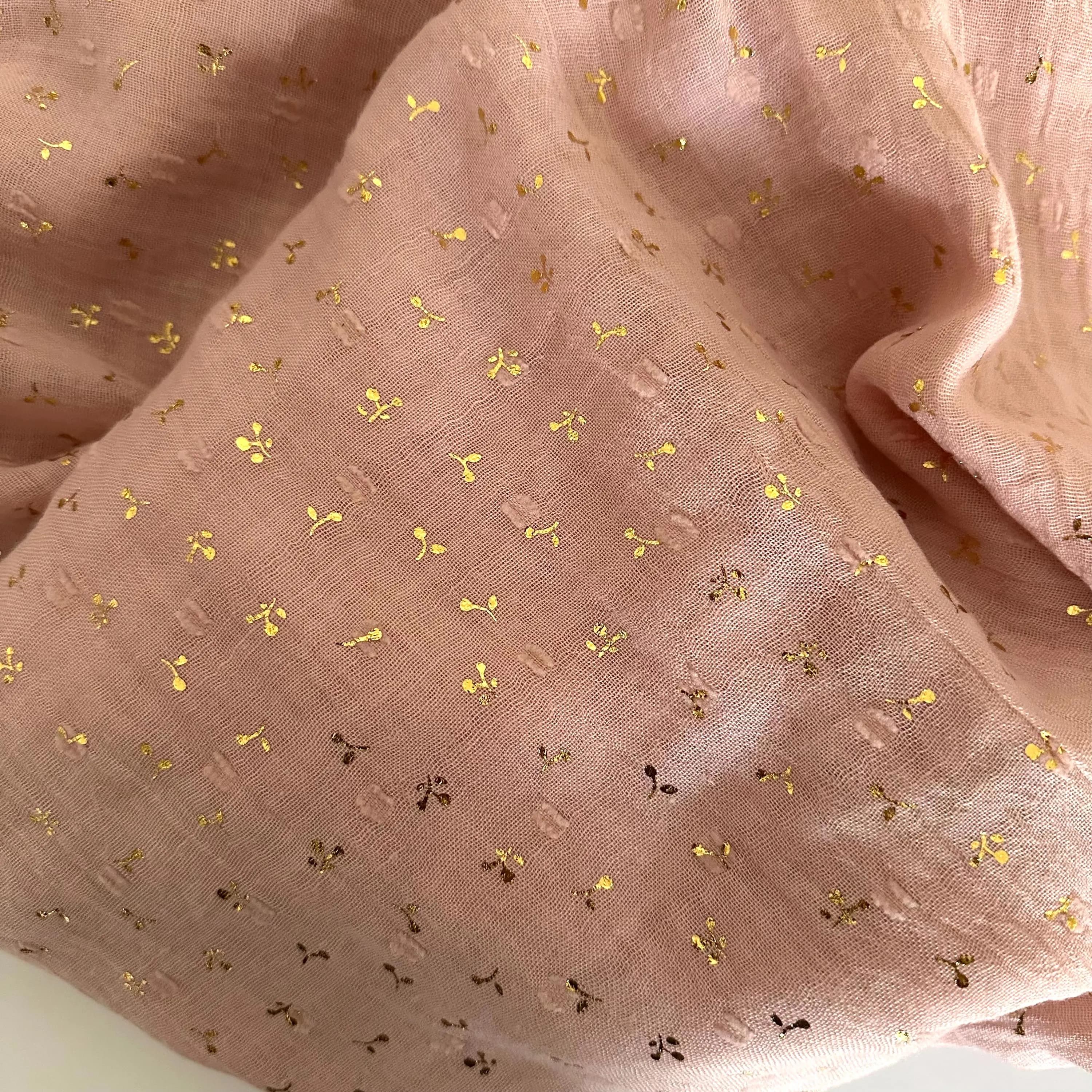 Pink Scarf: Foil Maple Leaf Print, Lightweight Pashmina - image 3