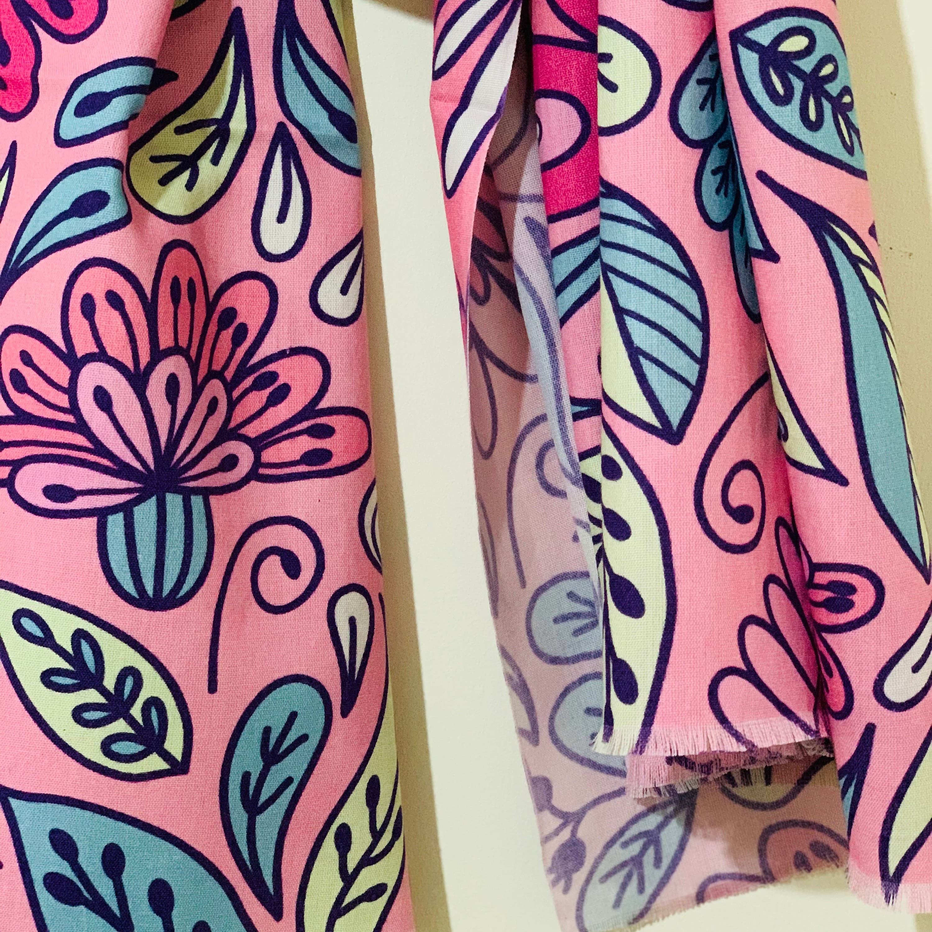 Pink Leaf Indian Cotton Scarf: Vintage Floral Shawl Wrap - image 4