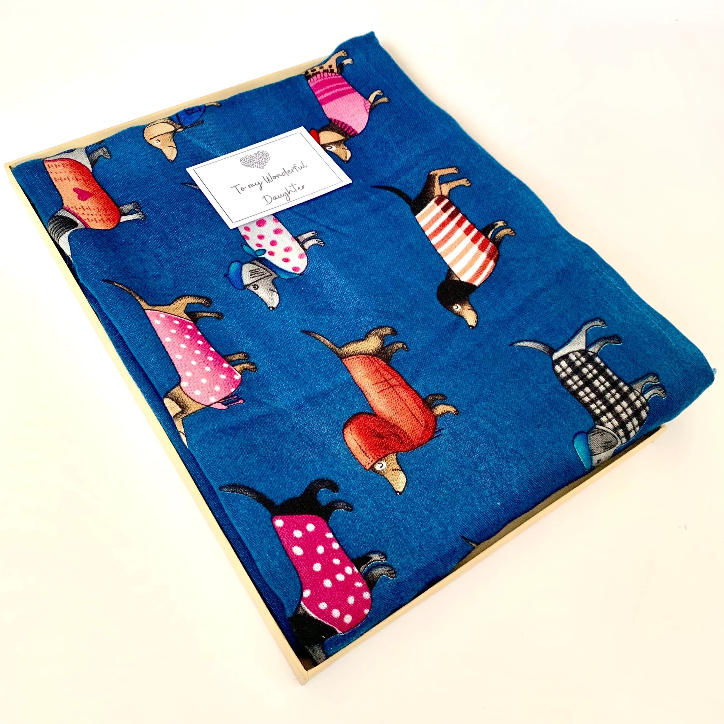 Sausage Dog Blue Print Scarf, Soft Viscose Gifts For Her Mum Sister Birthday Christmas - image 3