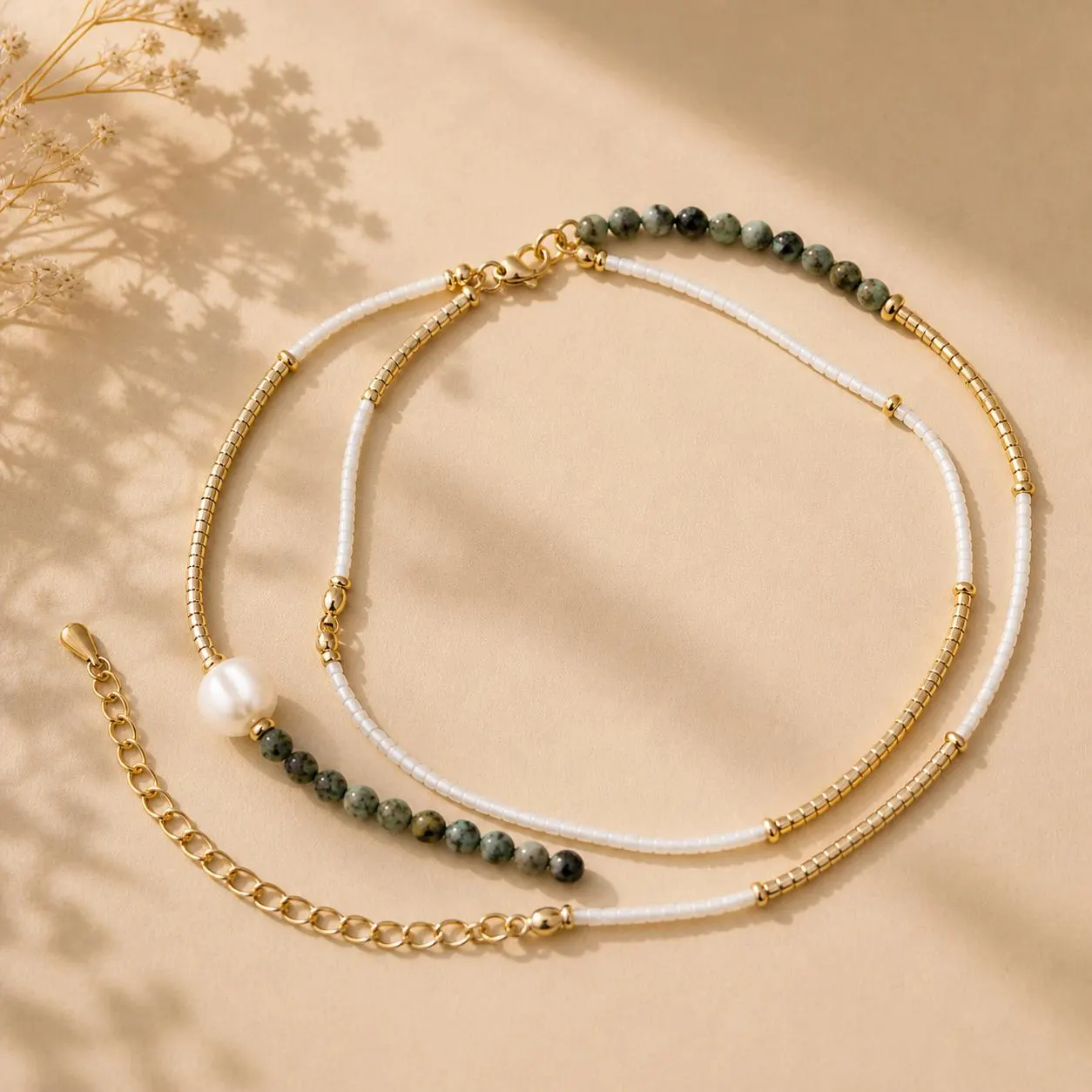 Freshwater Pearl Gemstone Choker Necklace | Earth Tone Beaded Gold Jewelry