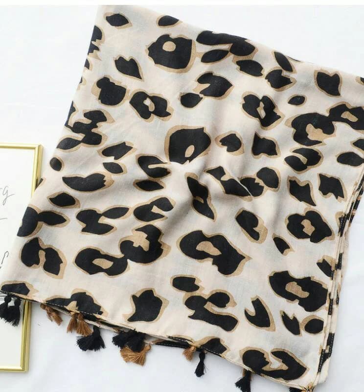 Leopard Print Viscose Scarf with Tassels Boho Festival Shawl Headscarf Gift For Her Birthday - image 5