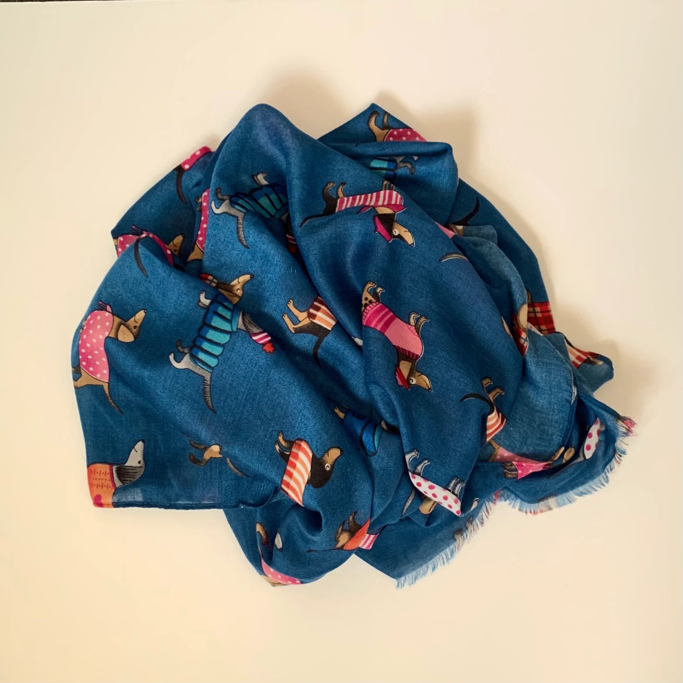 Sausage Dog Blue Print Scarf, Soft Viscose Gifts For Her Mum Sister Birthday Christmas - image 4