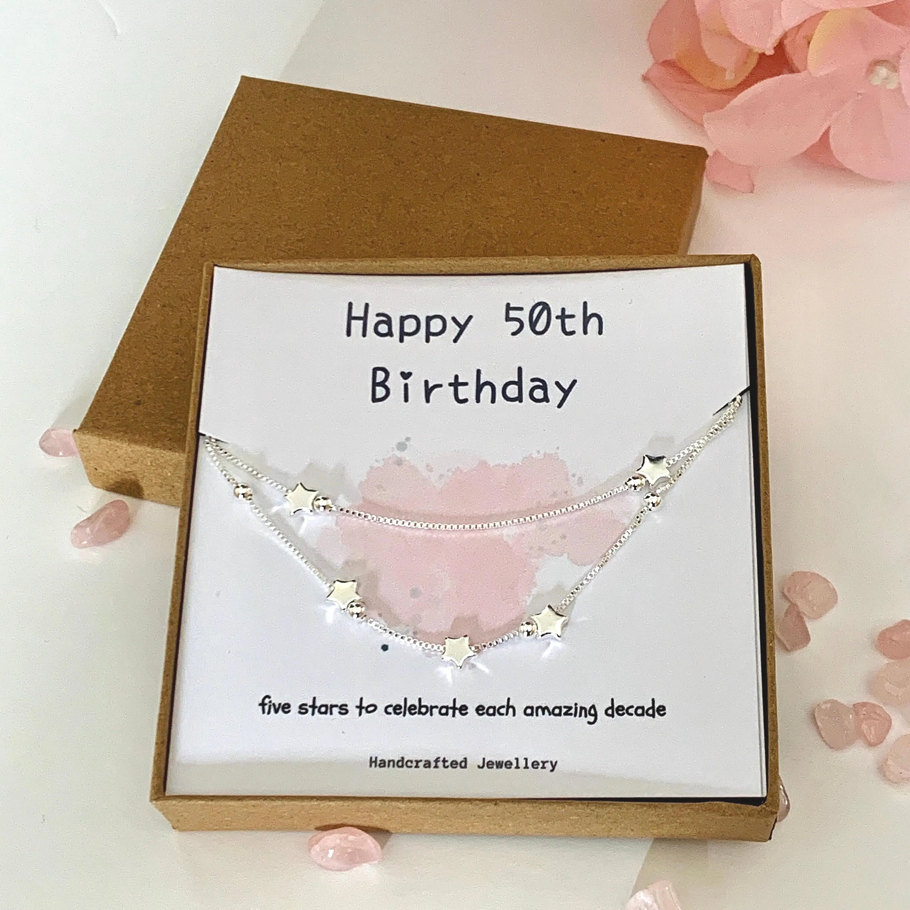 50th Birthday Silver Star Bracelet, Gift for Her