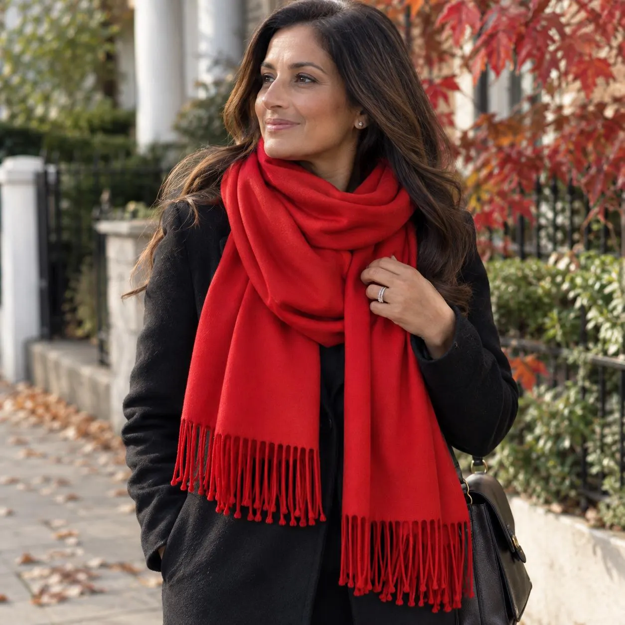 Christmas Red Pashmina Scarf  Women, Soft Winter Shawl, Red Wrap with Fringe, Gift for Her, Festive Scarf - image 3