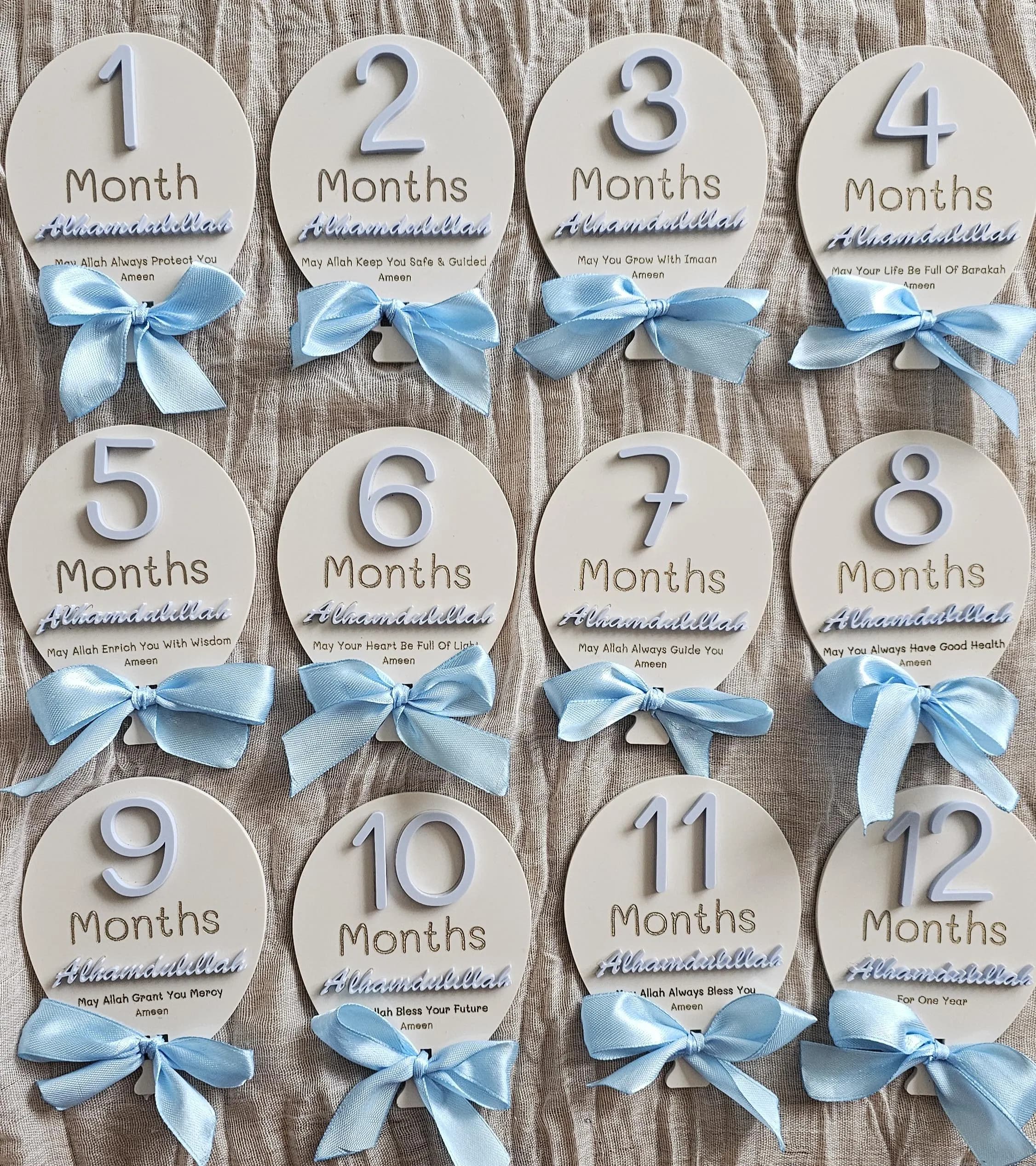 Islamic Baby Milestone Cards Muslim Baby Month Plaques Alhamdulillah Baby Gift Set Baby Shower Gift Boy Girl Pink Blue Nursery Photo Prop - image 4