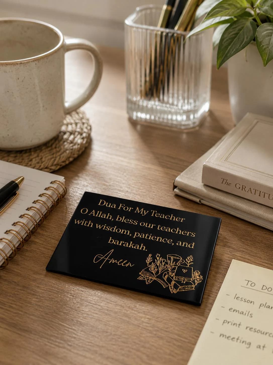 Dua For Teacher Magnet | Islamic Appreciation Gift | Black Gold Acrylic Dua - image 3