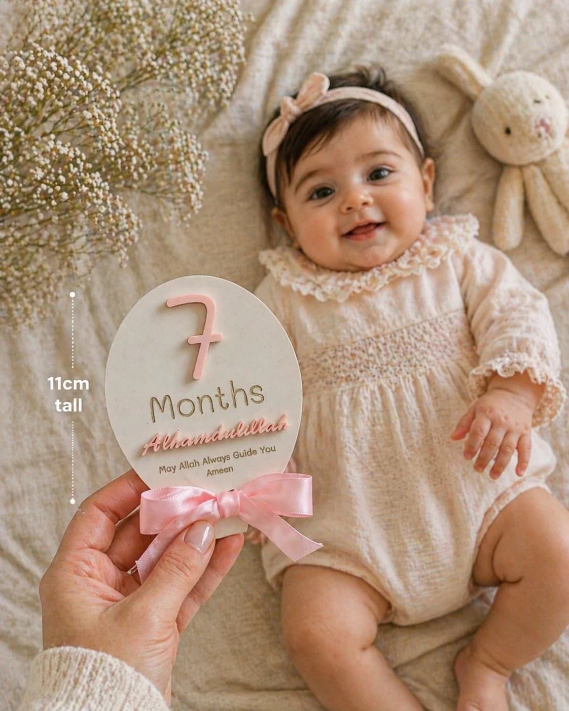 Islamic Baby Milestone Cards Muslim Baby Month Plaques Alhamdulillah Baby Gift Set Baby Shower Gift Boy Girl Pink Blue Nursery Photo Prop - image 5