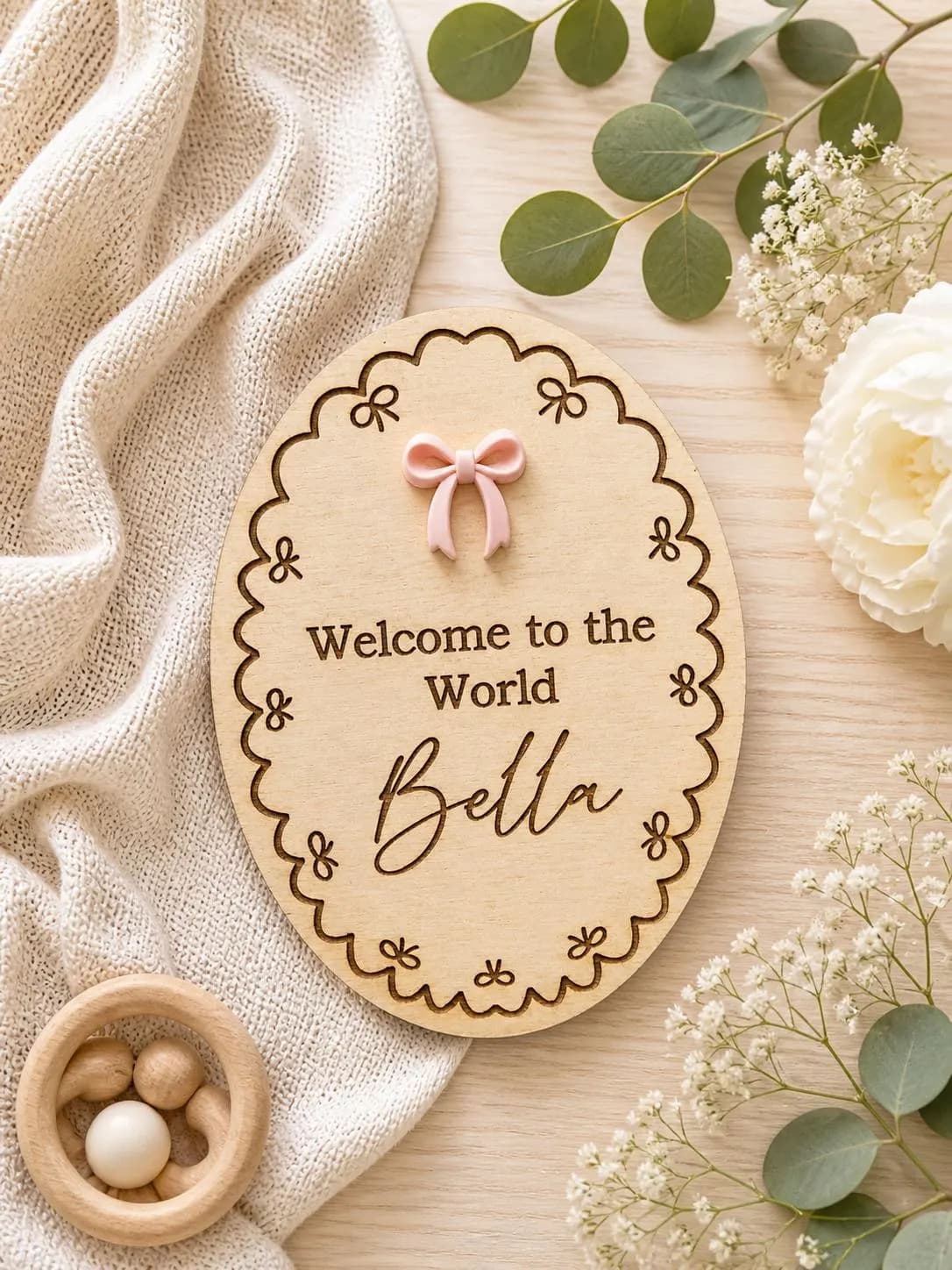 Baby Milestone Cards Wooden with Pink Bow Monthly Baby Milestone Discs Baby Photo Prop  Personalised Newborn Plaque Baby Shower Gift - image 3