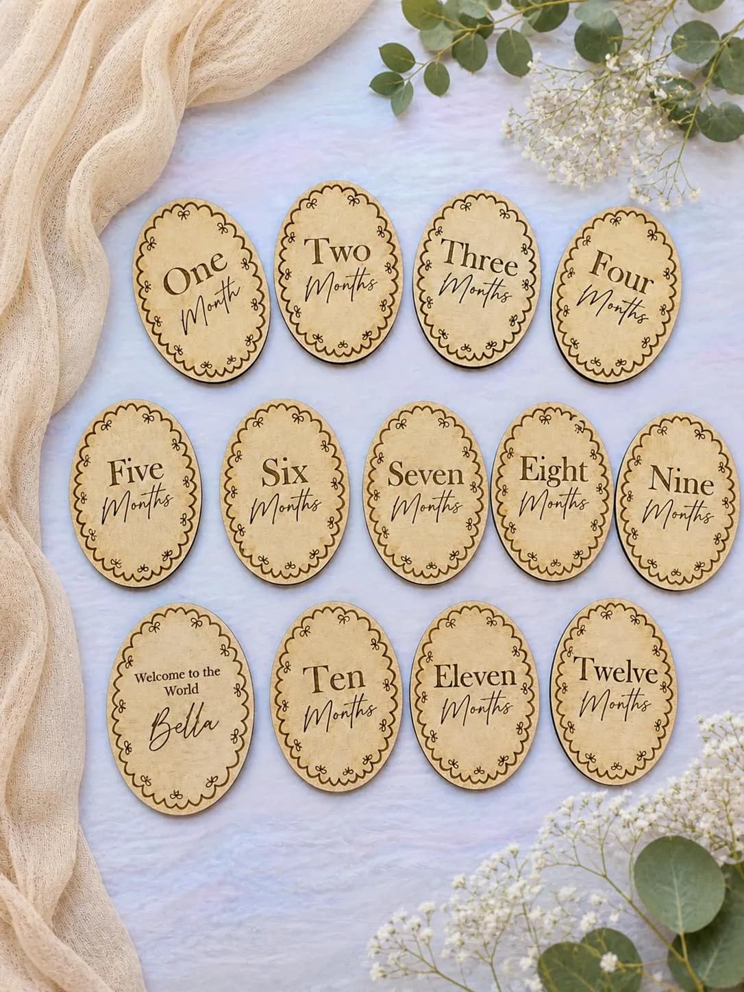 Baby Milestone Cards Wooden Monthly Baby Photo Props Baby Month Plaques Newborn Gift Baby Shower Gift Personalised Name Plaque - image 5
