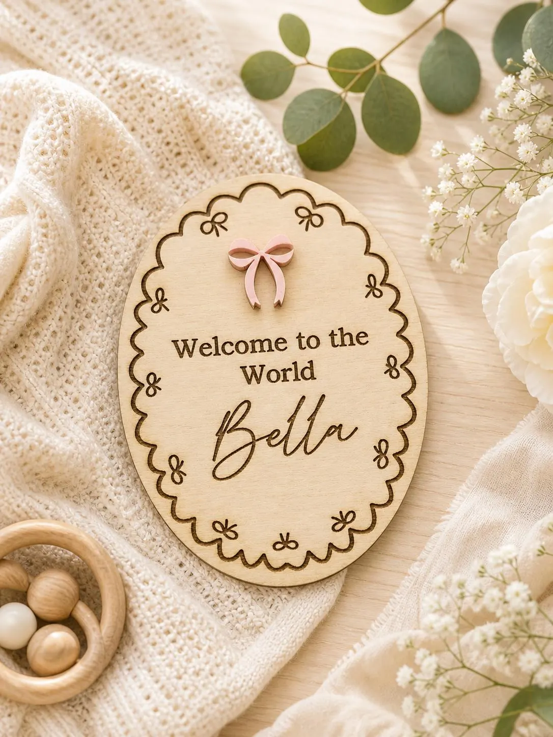 Baby Milestone Cards Wooden with Pink Bow Monthly Baby Milestone Discs Baby Photo Prop  Personalised Newborn Plaque Baby Shower Gift - image 4