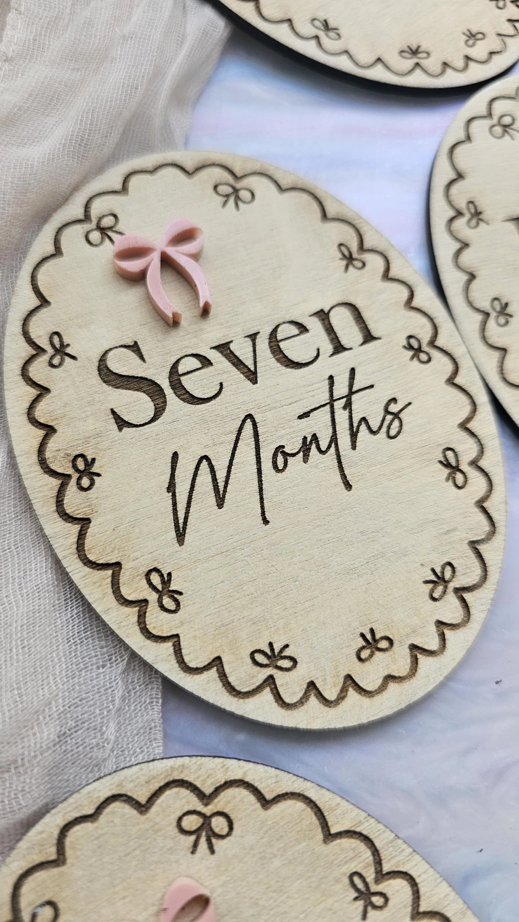Baby Milestone Cards Wooden with Pink Bow Monthly Baby Milestone Discs Baby Photo Prop  Personalised Newborn Plaque Baby Shower Gift - image 5