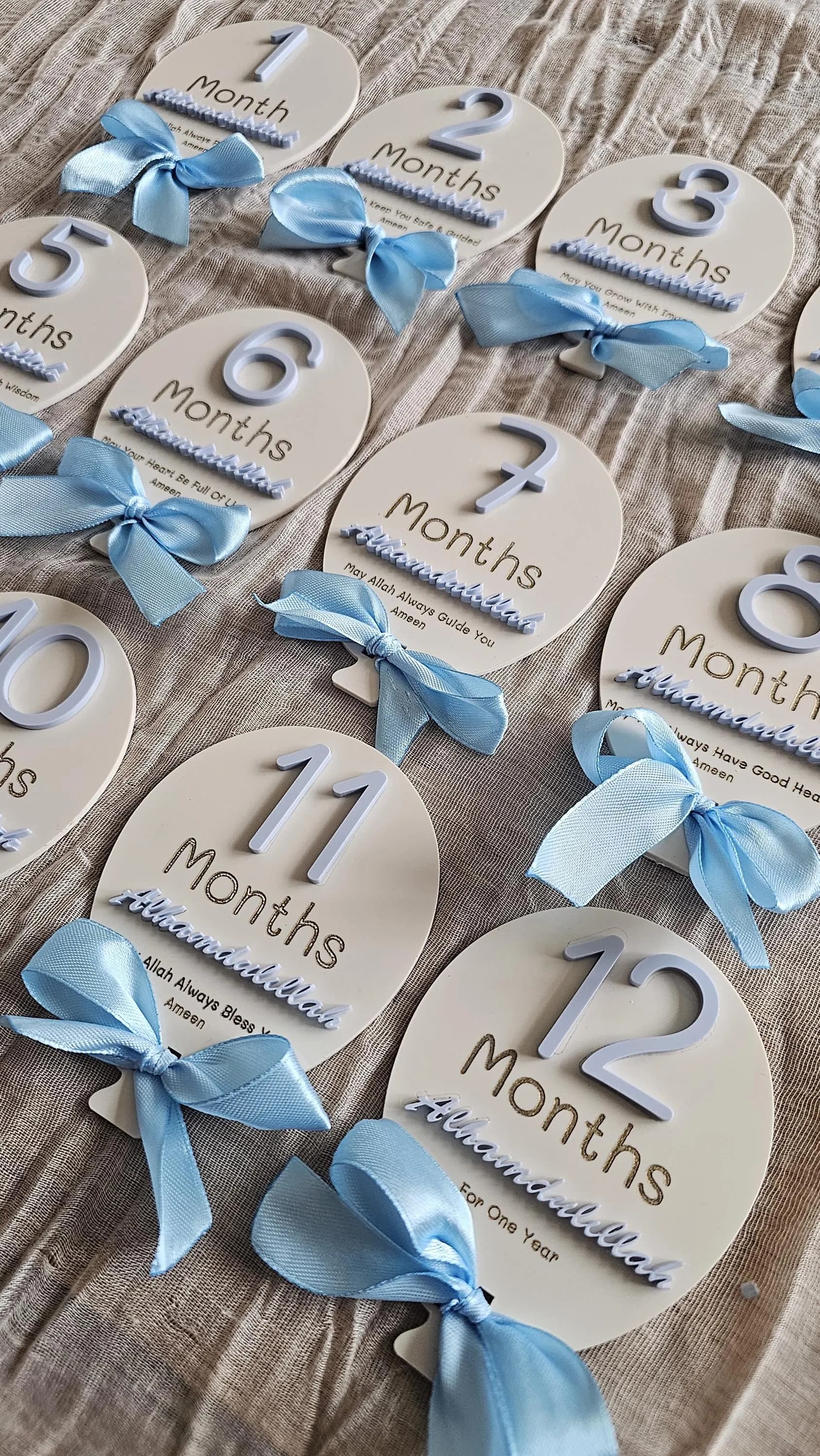 Islamic Baby Milestone Cards Muslim Baby Month Plaques Alhamdulillah Baby Gift Set Baby Shower Gift Boy Girl Pink Blue Nursery Photo Prop