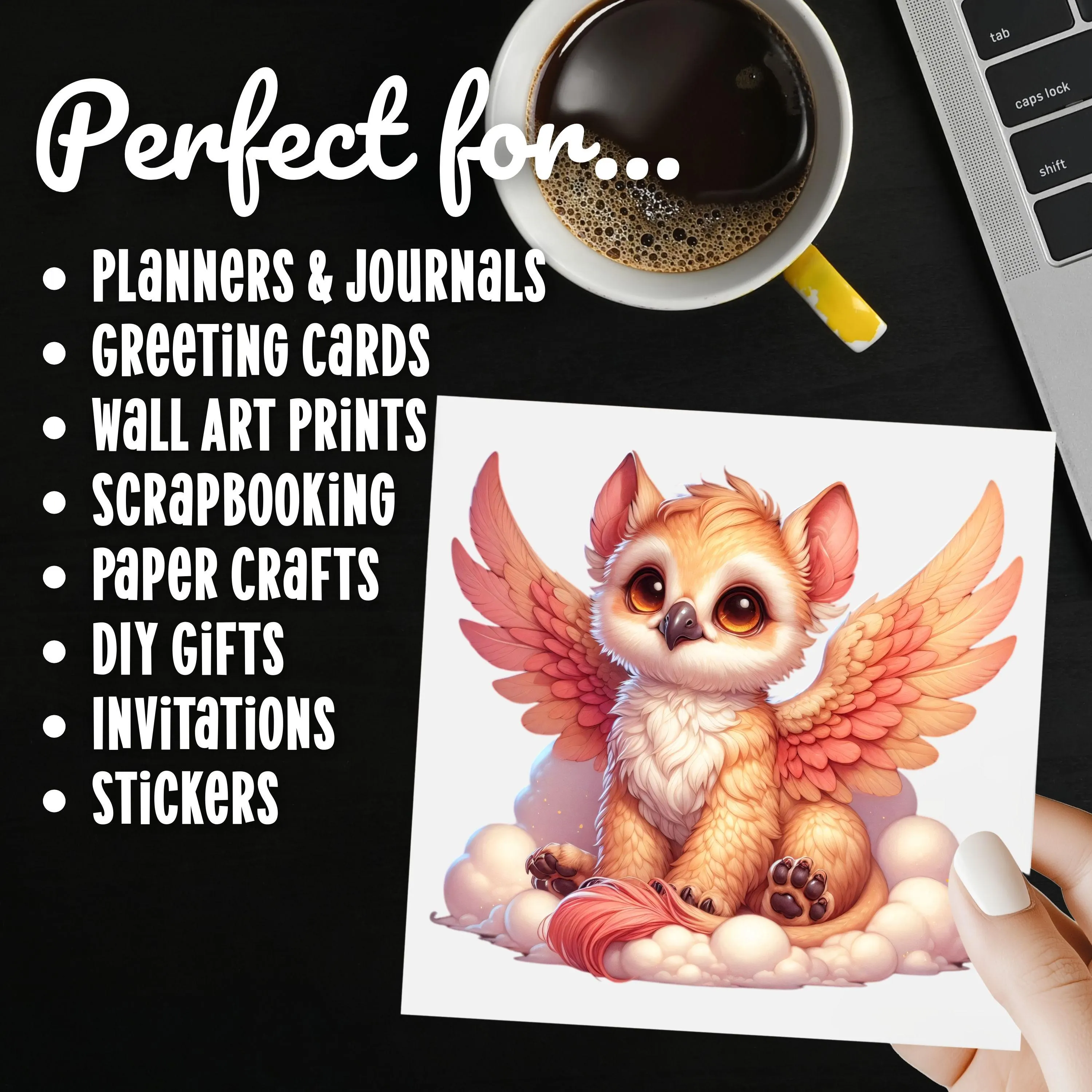 Cute Whimsical Sunblush Baby Griffin Clipart PNG, Peach Coral Fantasy Creature Watercolor Style Clip Art, High Quality Transparent Download - image 3