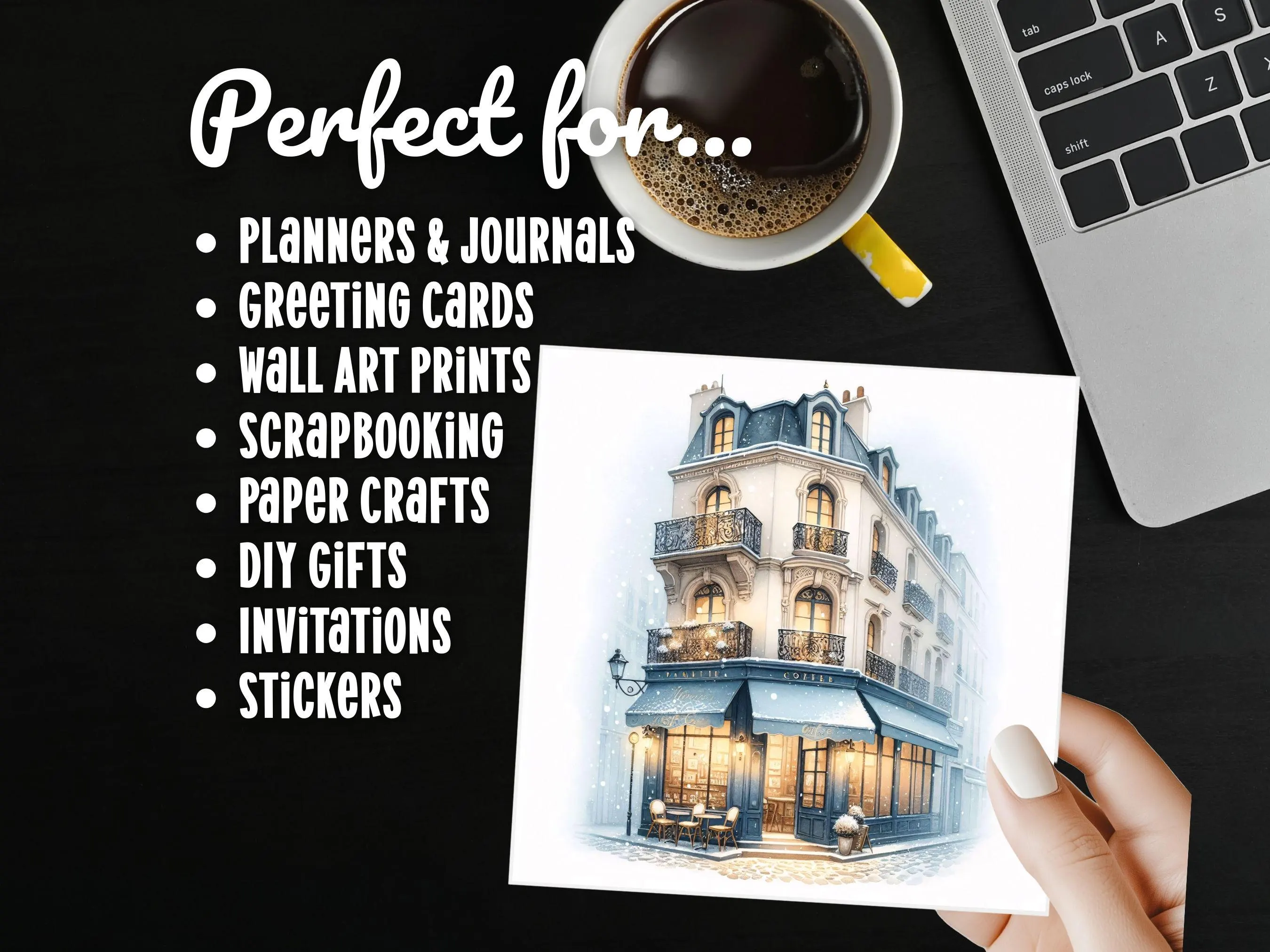 15 Parisian Winter Cafe JPG Clipart Watercolor Snowy Paris Café Clipart Winter Christmas Coffee Shop JPG Cards Scrapbooking Holiday Crafts - image 5
