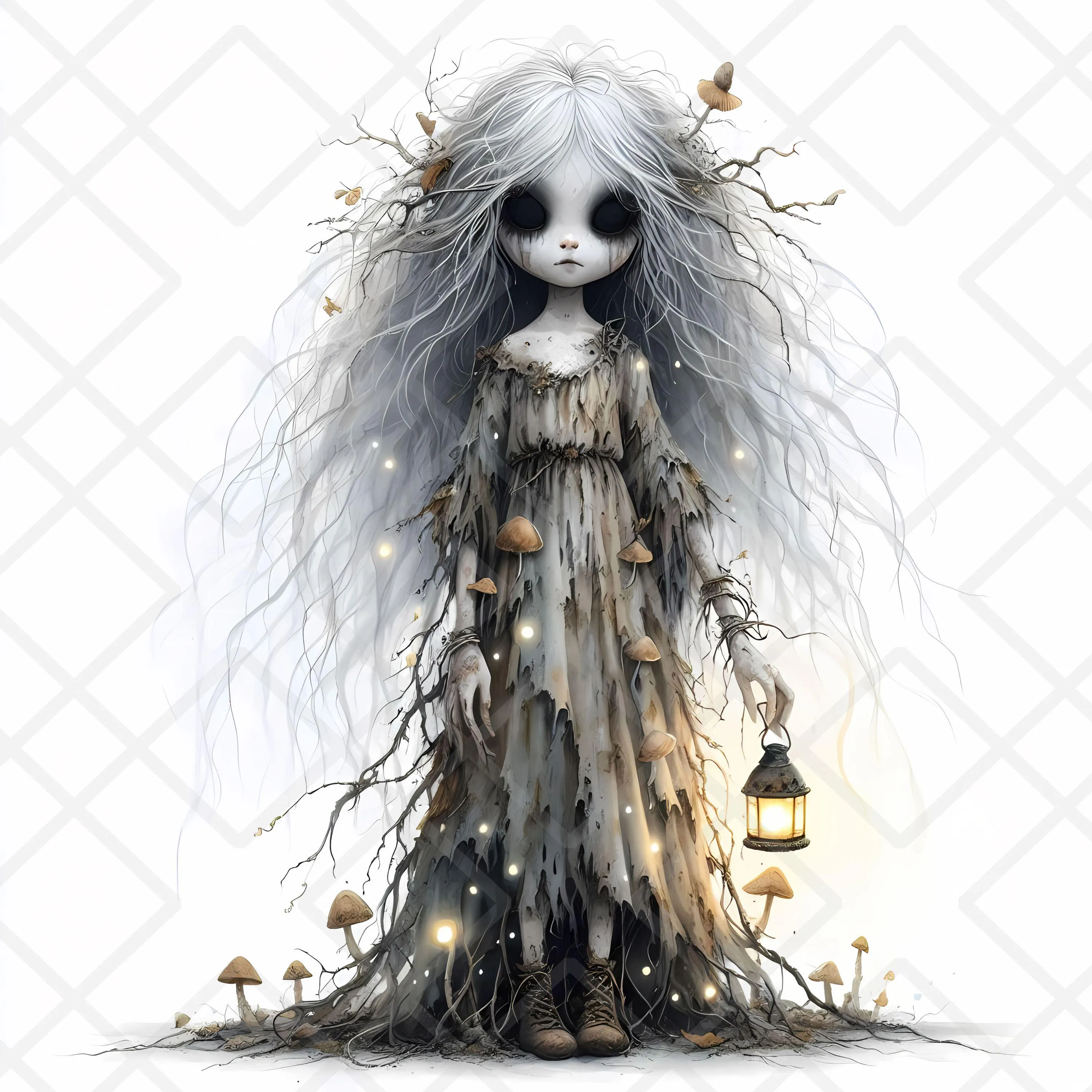 Haunted Forest Spirit Clipart, Ghostly Nymph, Gothic Lantern (JPG) - image 5