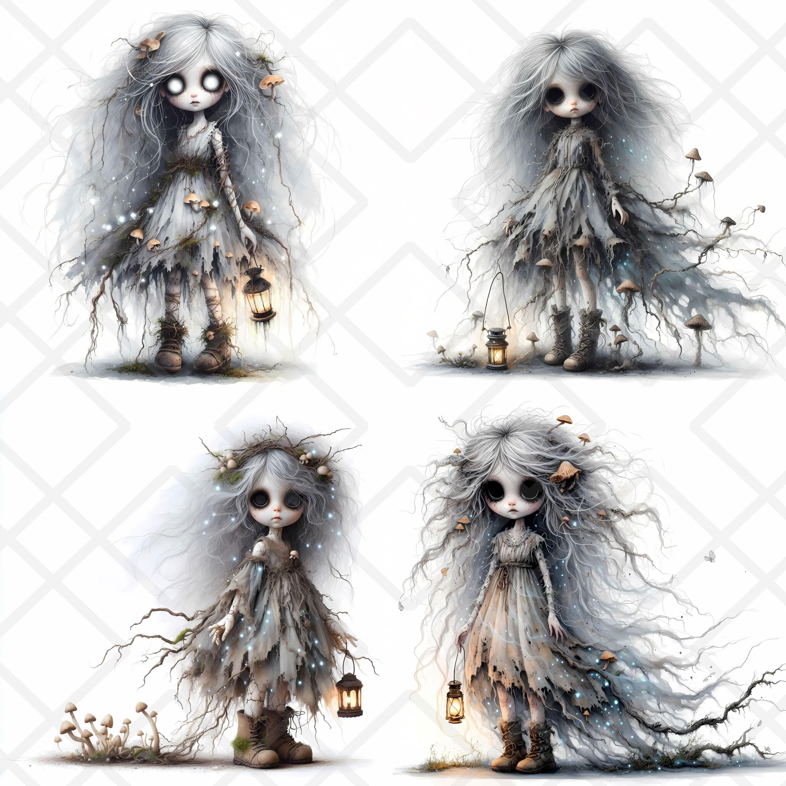 Haunted Forest Spirit Clipart, Ghostly Nymph, Gothic Lantern (JPG) - image 3