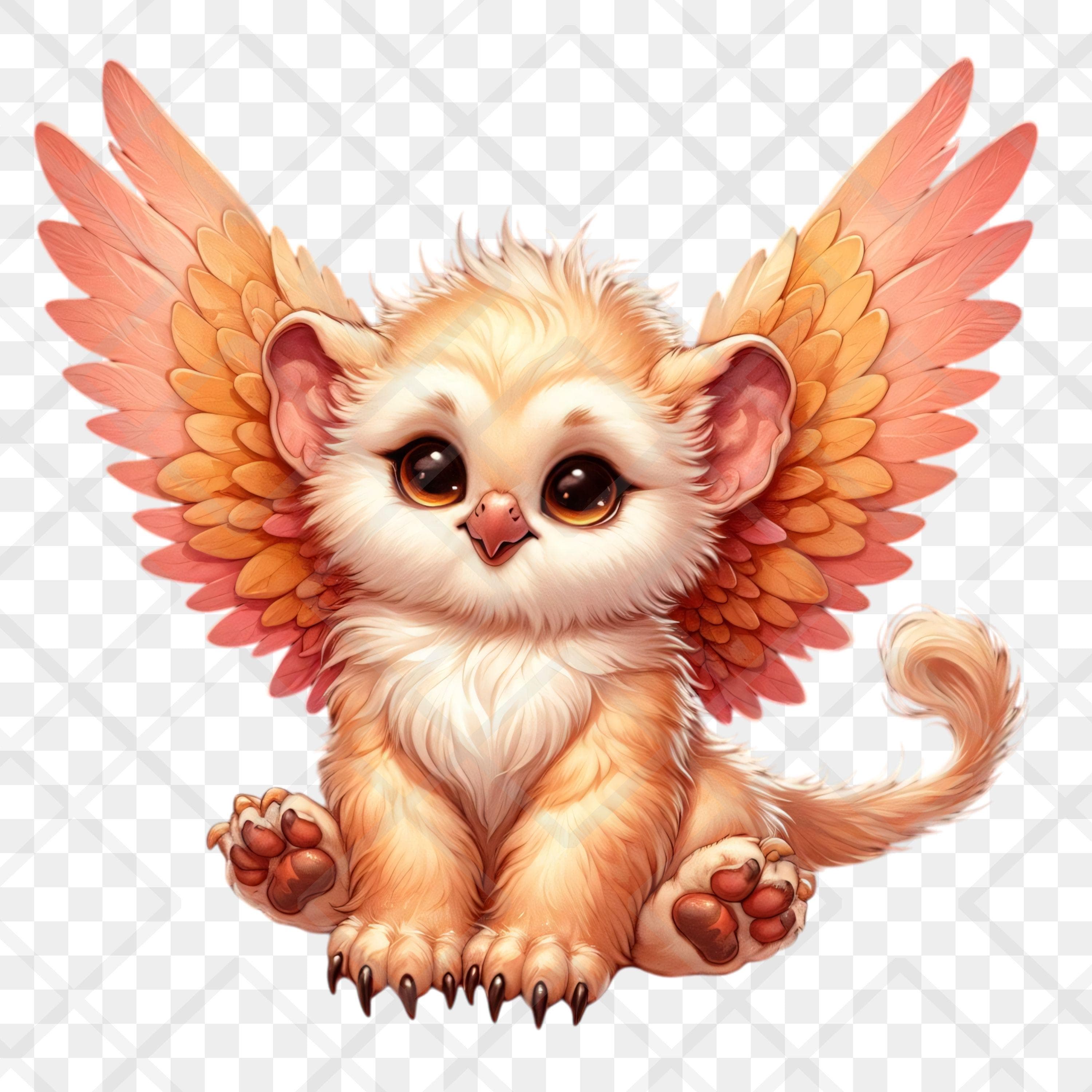 Cute Whimsical Sunblush Baby Griffin Clipart PNG, Peach Coral Fantasy Creature Watercolor Style Clip Art, High Quality Transparent Download - image 4