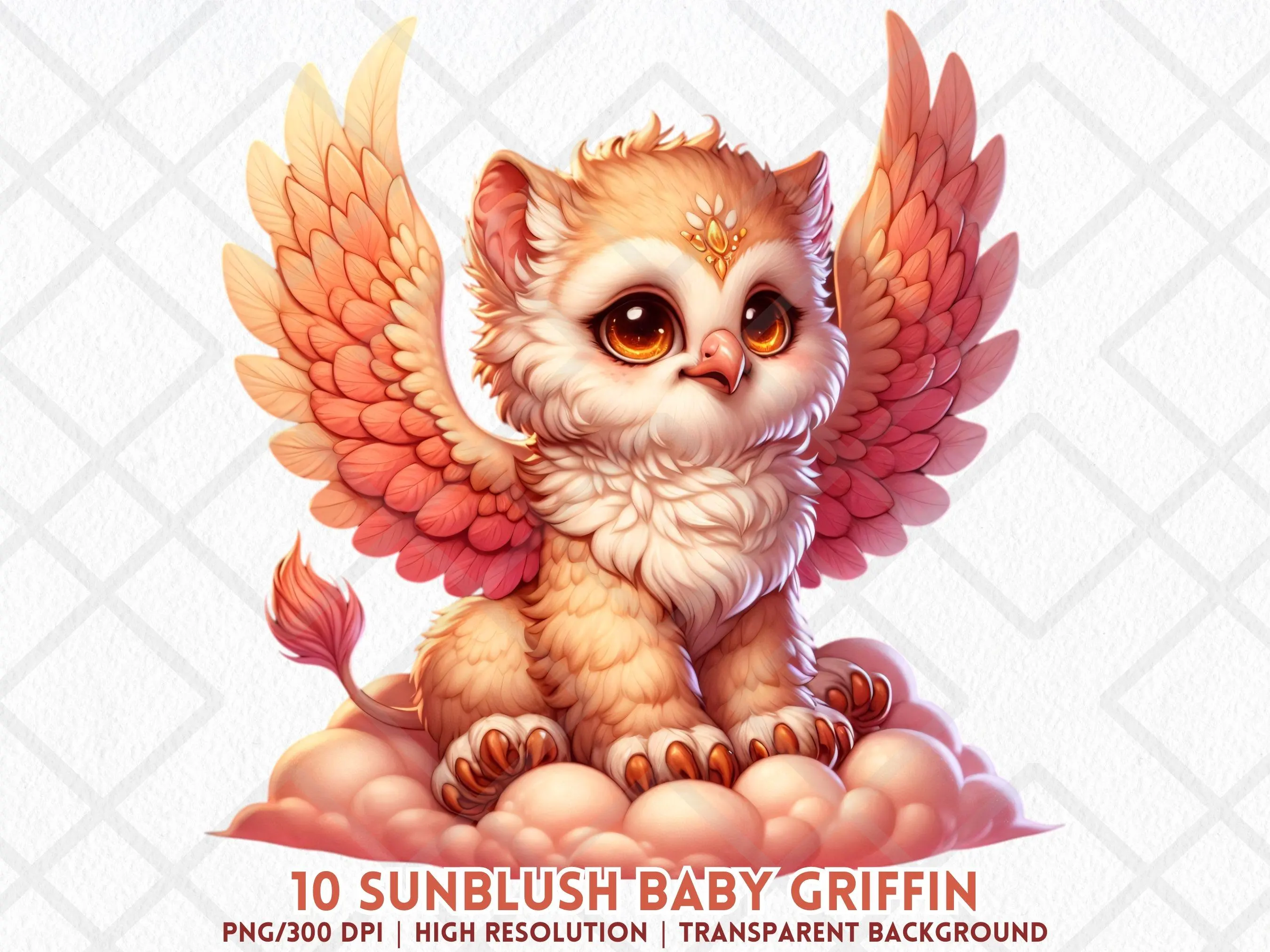 Cute Whimsical Sunblush Baby Griffin Clipart PNG, Peach Coral Fantasy Creature Watercolor Style Clip Art, High Quality Transparent Download